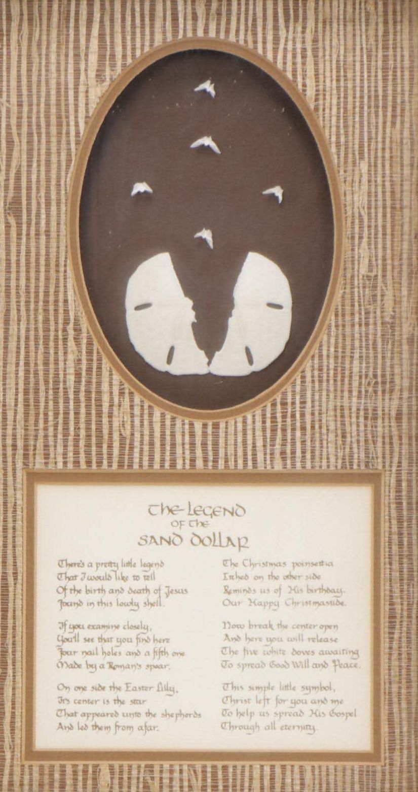 "The Legend of the Sand Dollar" Mounted Sand Dollar with Poem