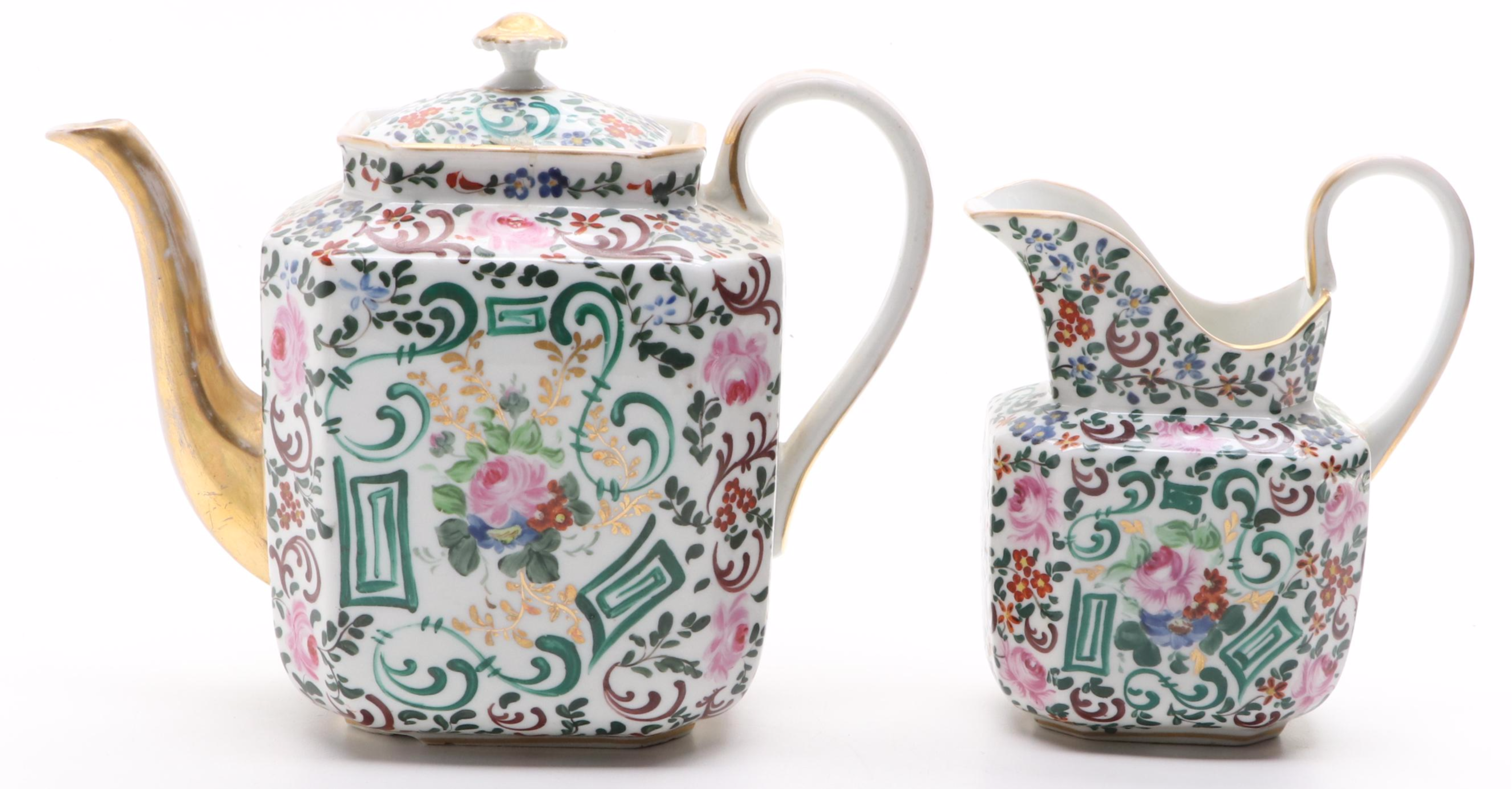 English Porcelain Famille Rose Style Enameled Gilt, Early 19th Century