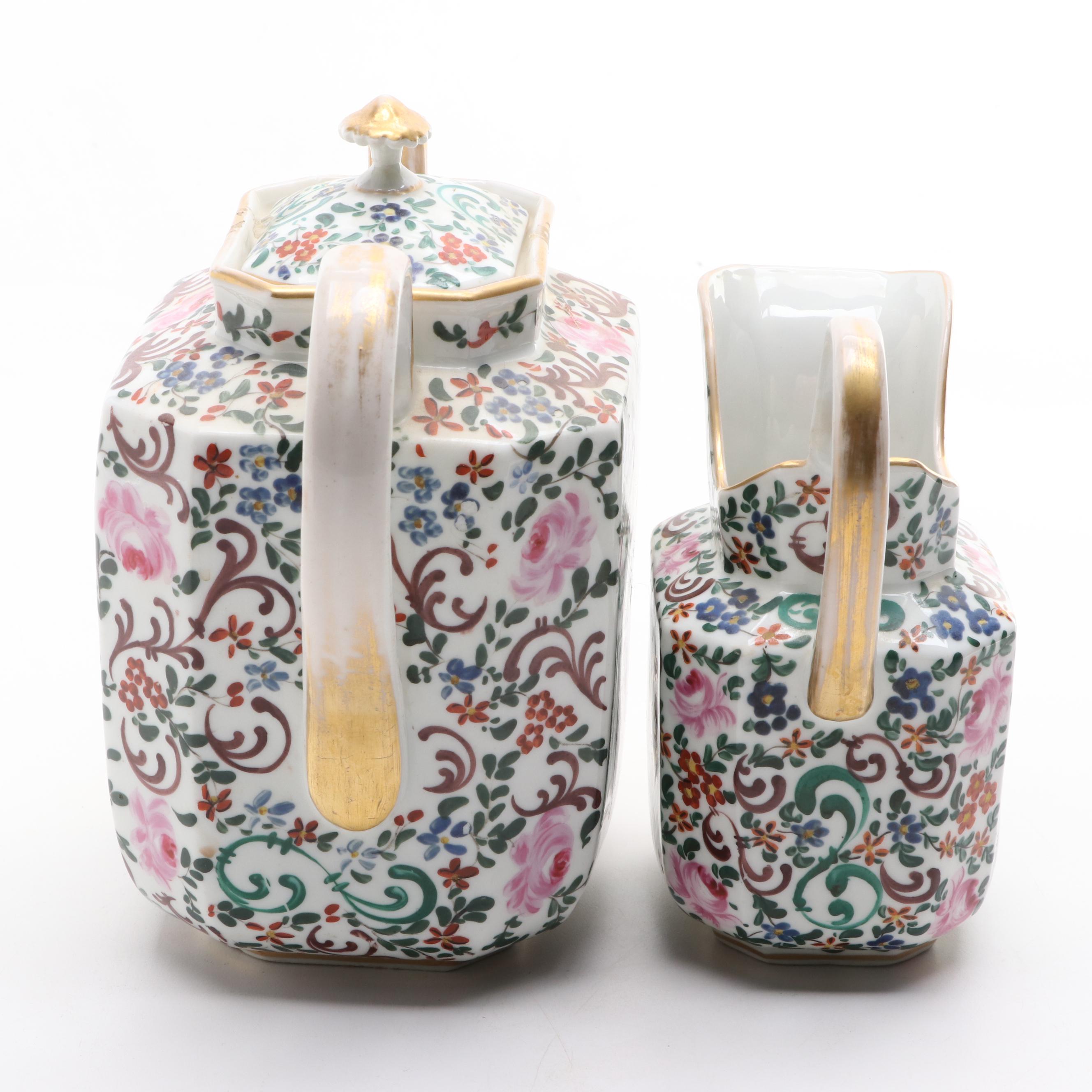 English Porcelain Famille Rose Style Enameled Gilt, Early 19th Century