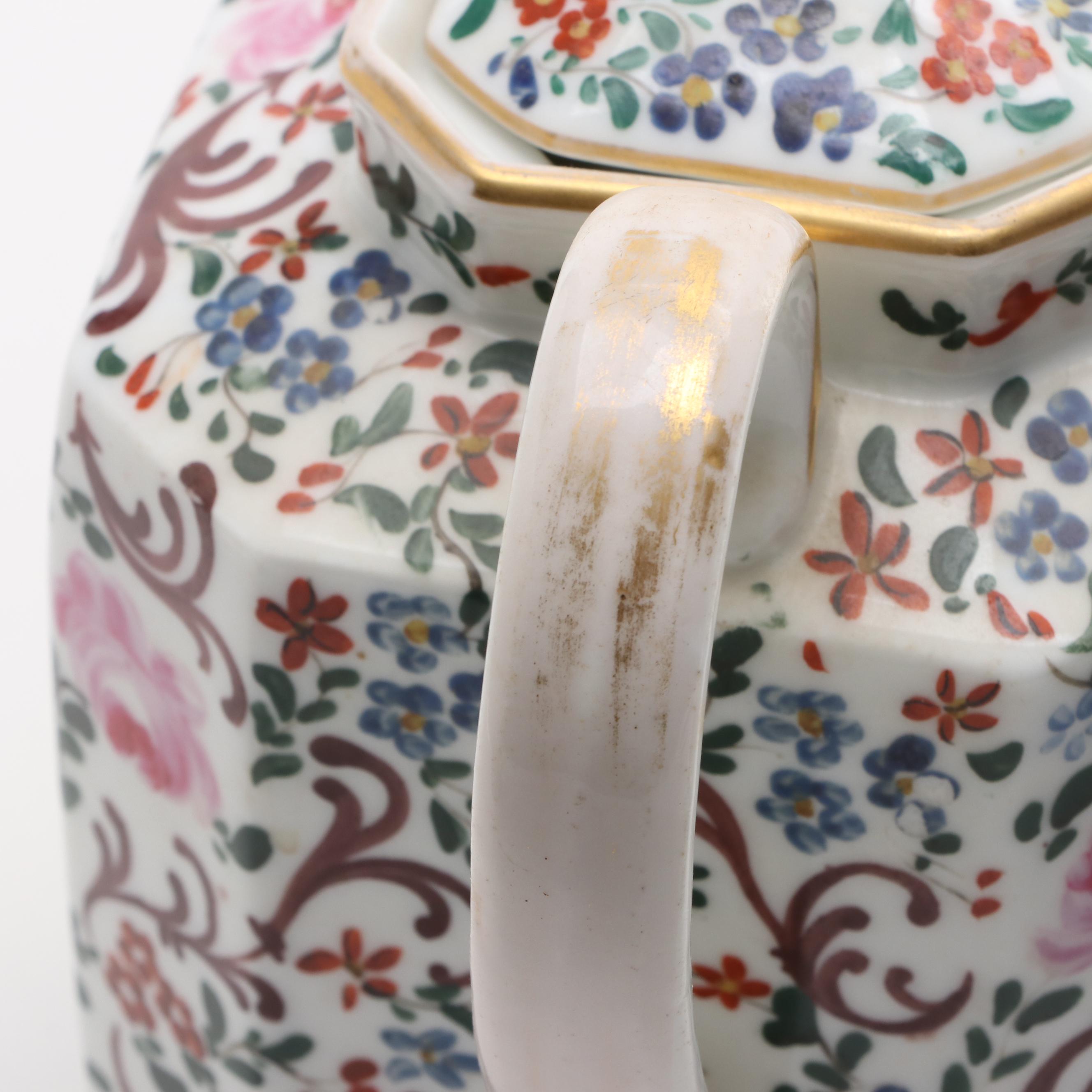 English Porcelain Famille Rose Style Enameled Gilt, Early 19th Century