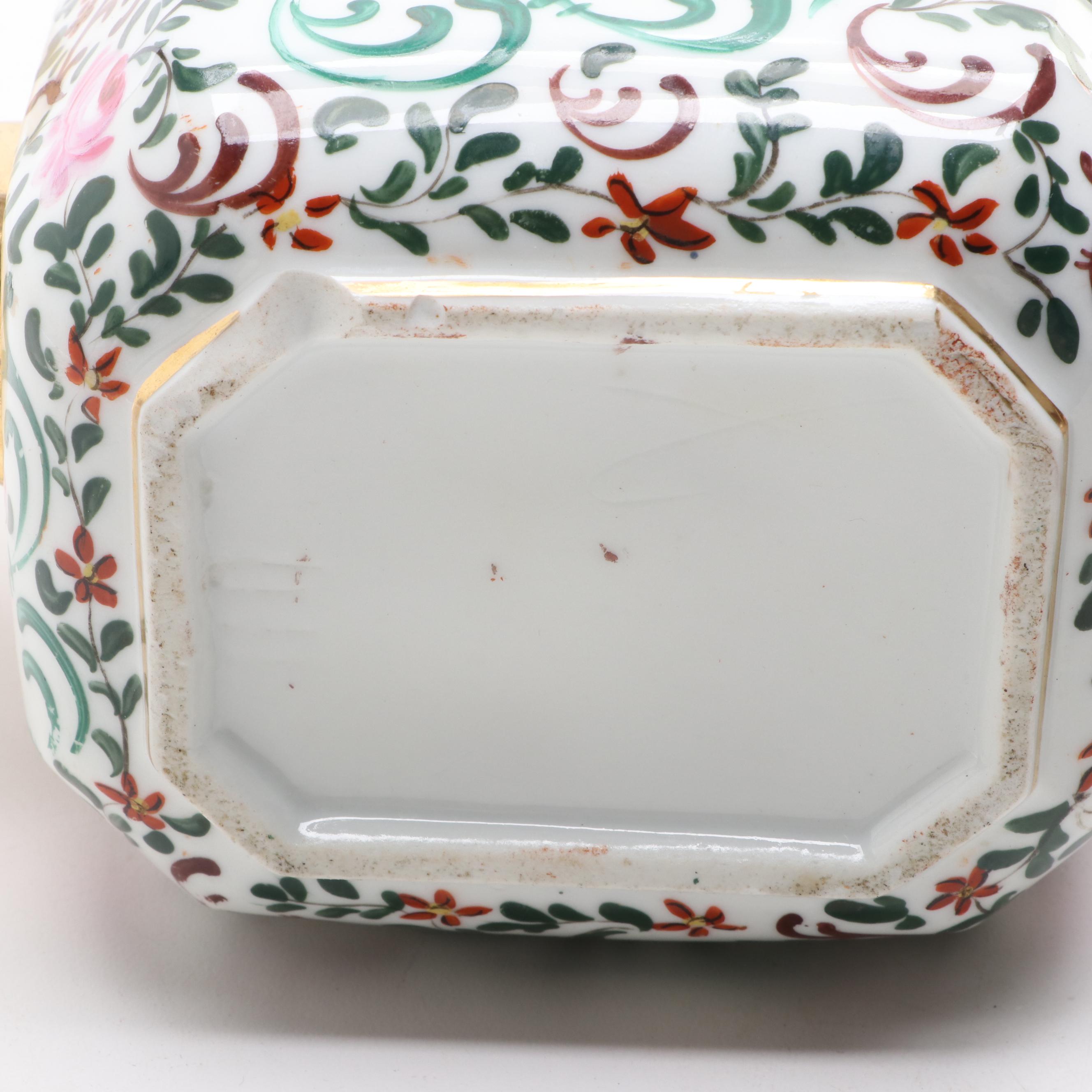 English Porcelain Famille Rose Style Enameled Gilt, Early 19th Century