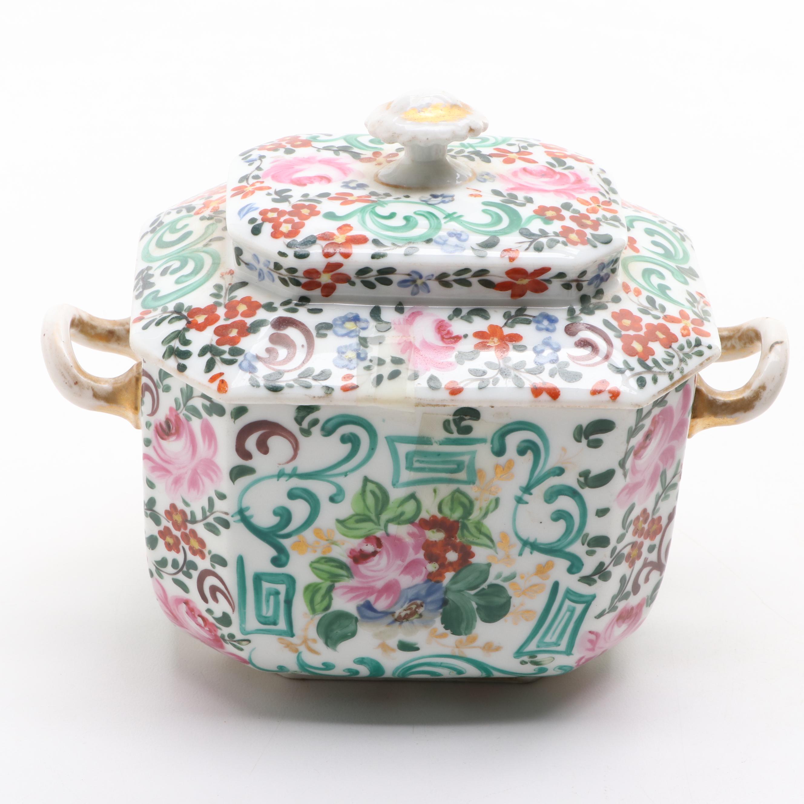 English Porcelain Famille Rose Style Enameled Gilt, Early 19th Century