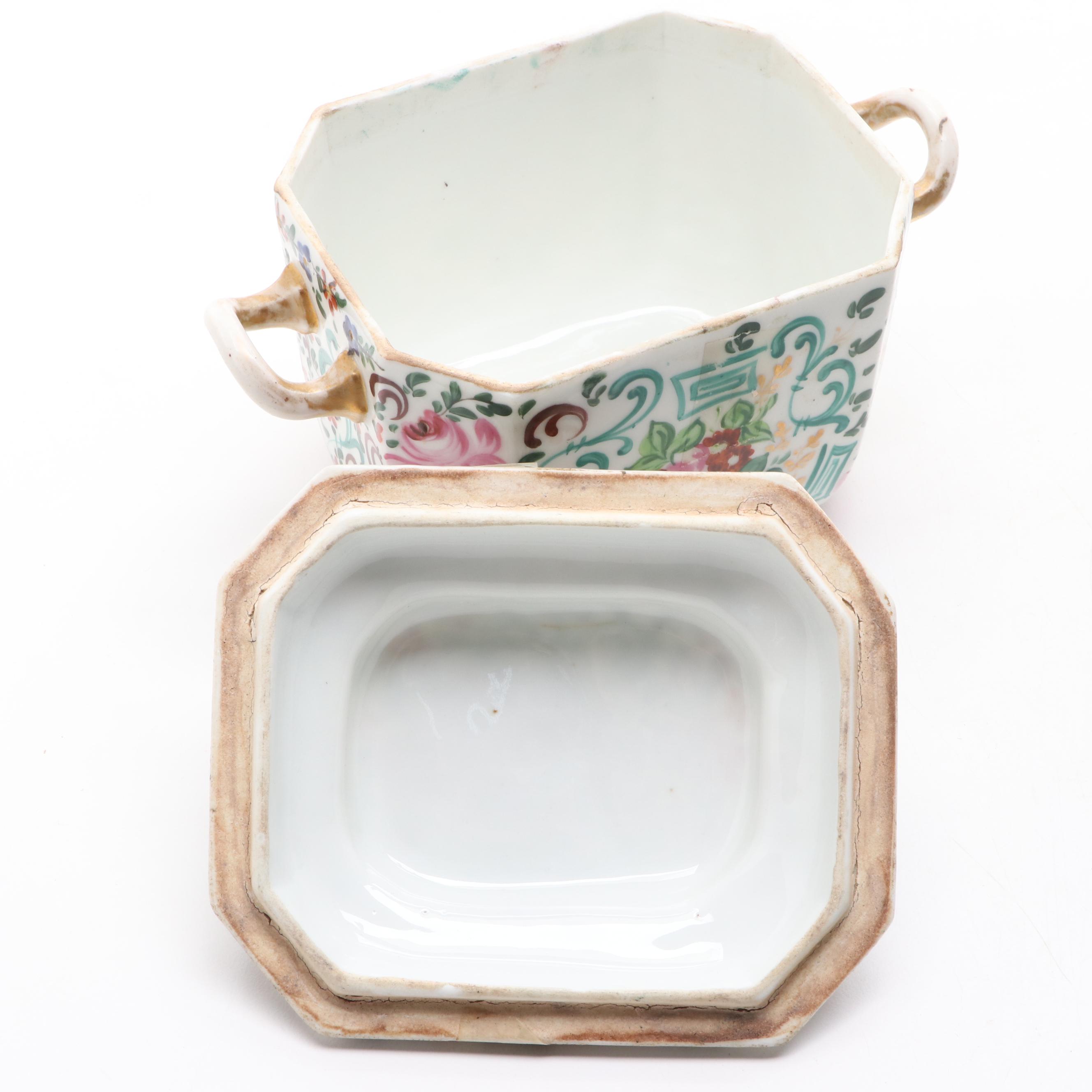 English Porcelain Famille Rose Style Enameled Gilt, Early 19th Century