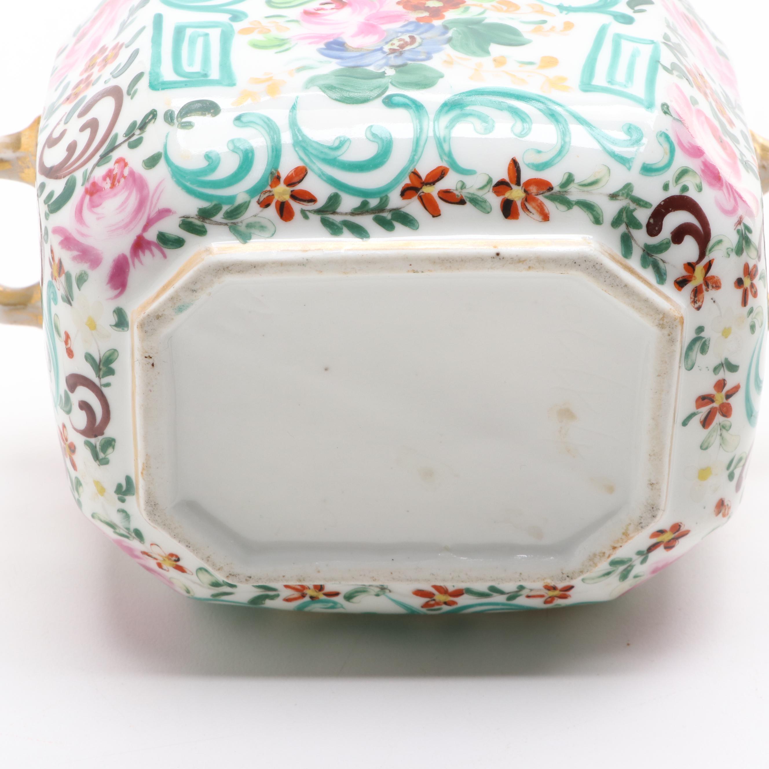 English Porcelain Famille Rose Style Enameled Gilt, Early 19th Century