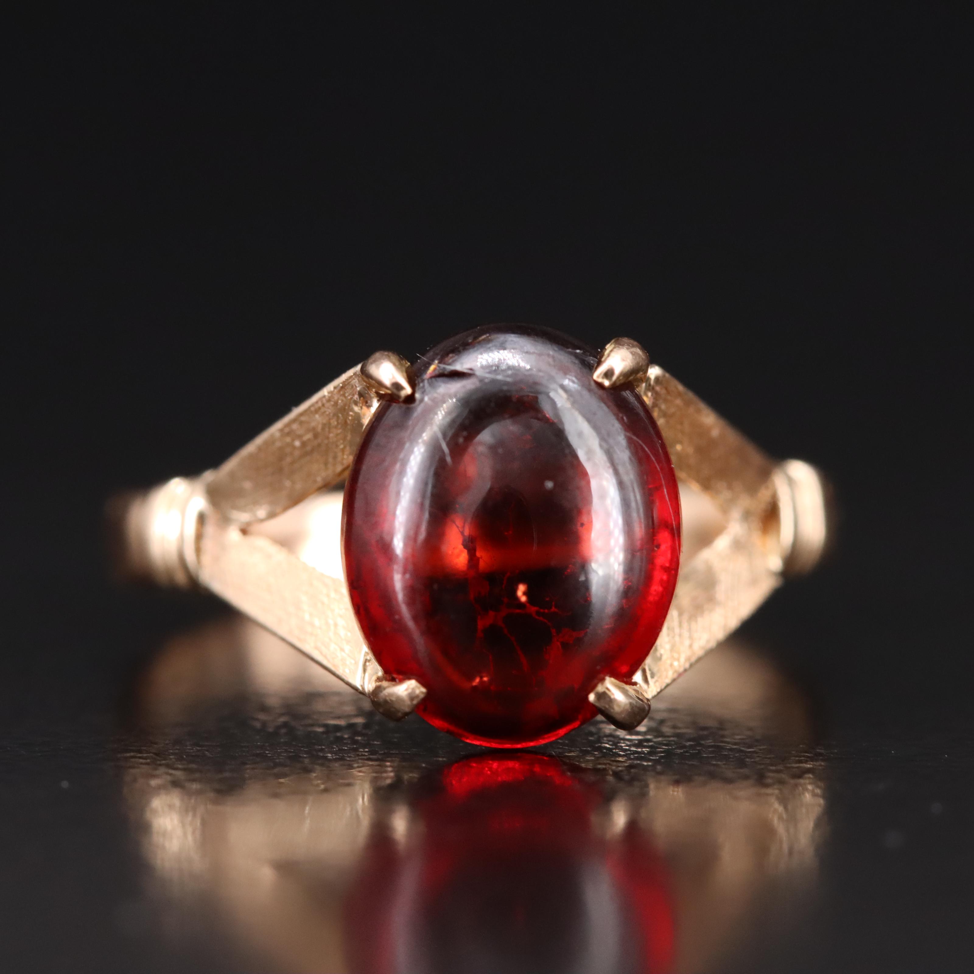 14K Garnet Solitaire Ring with Florentine Finish