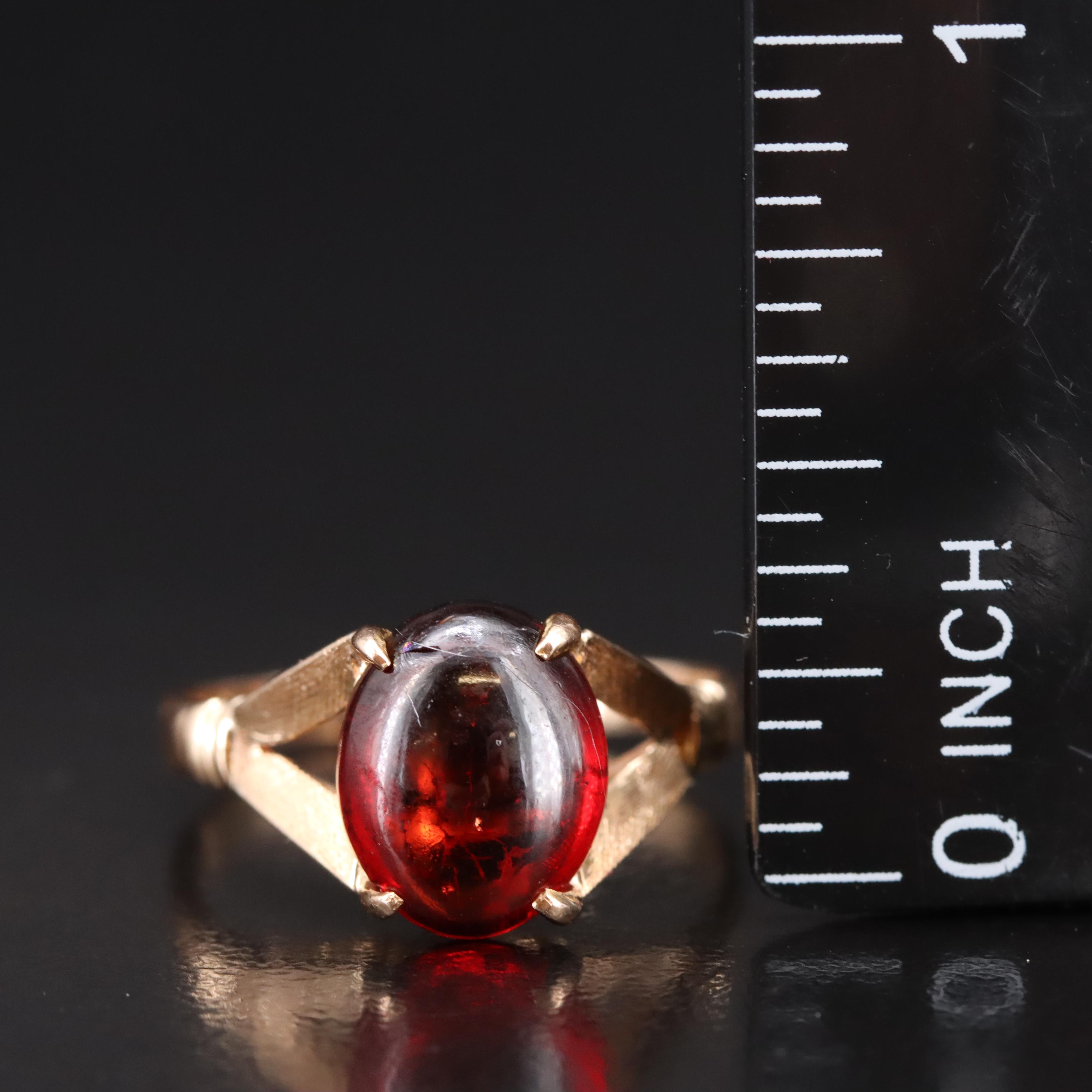 14K Garnet Solitaire Ring with Florentine Finish