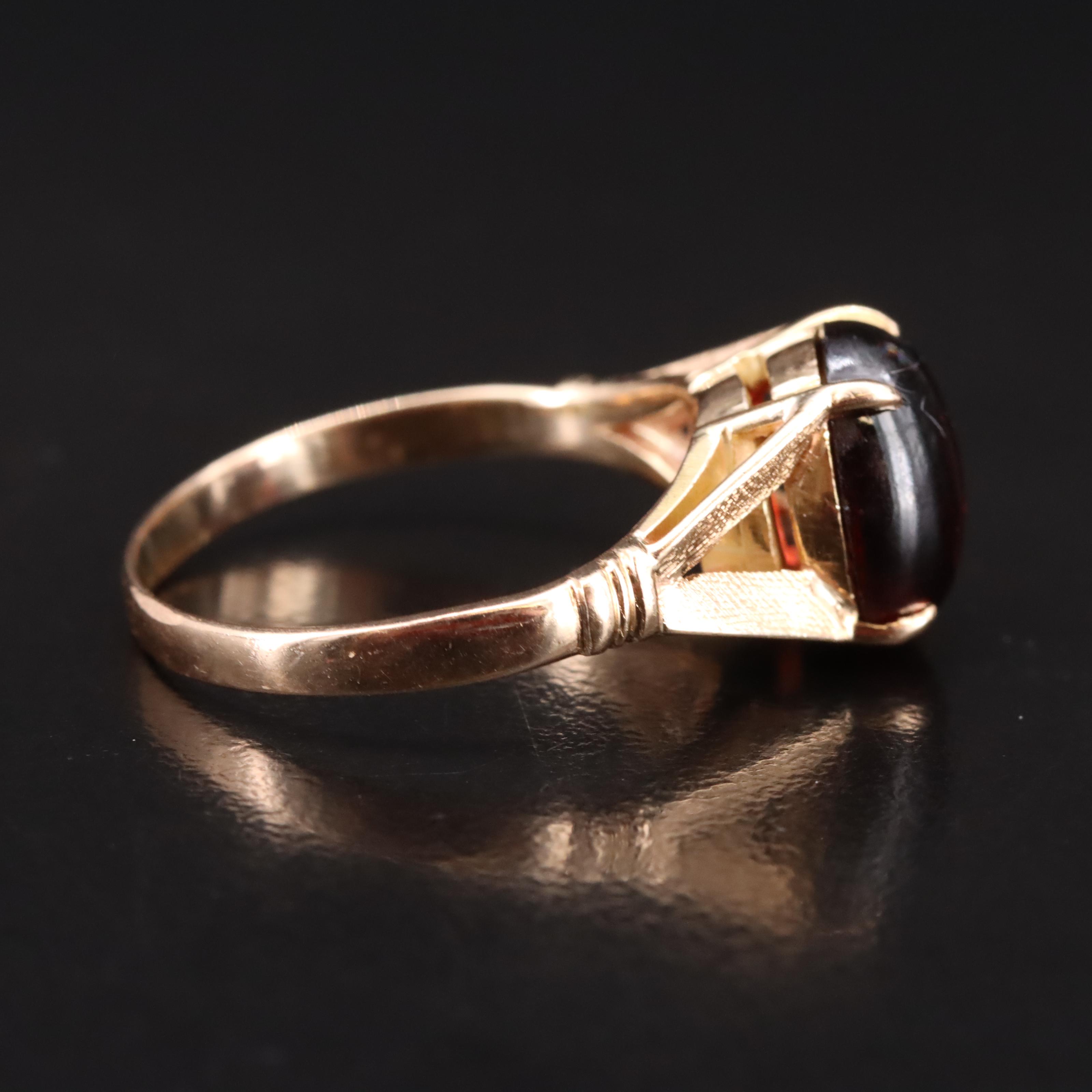 14K Garnet Solitaire Ring with Florentine Finish