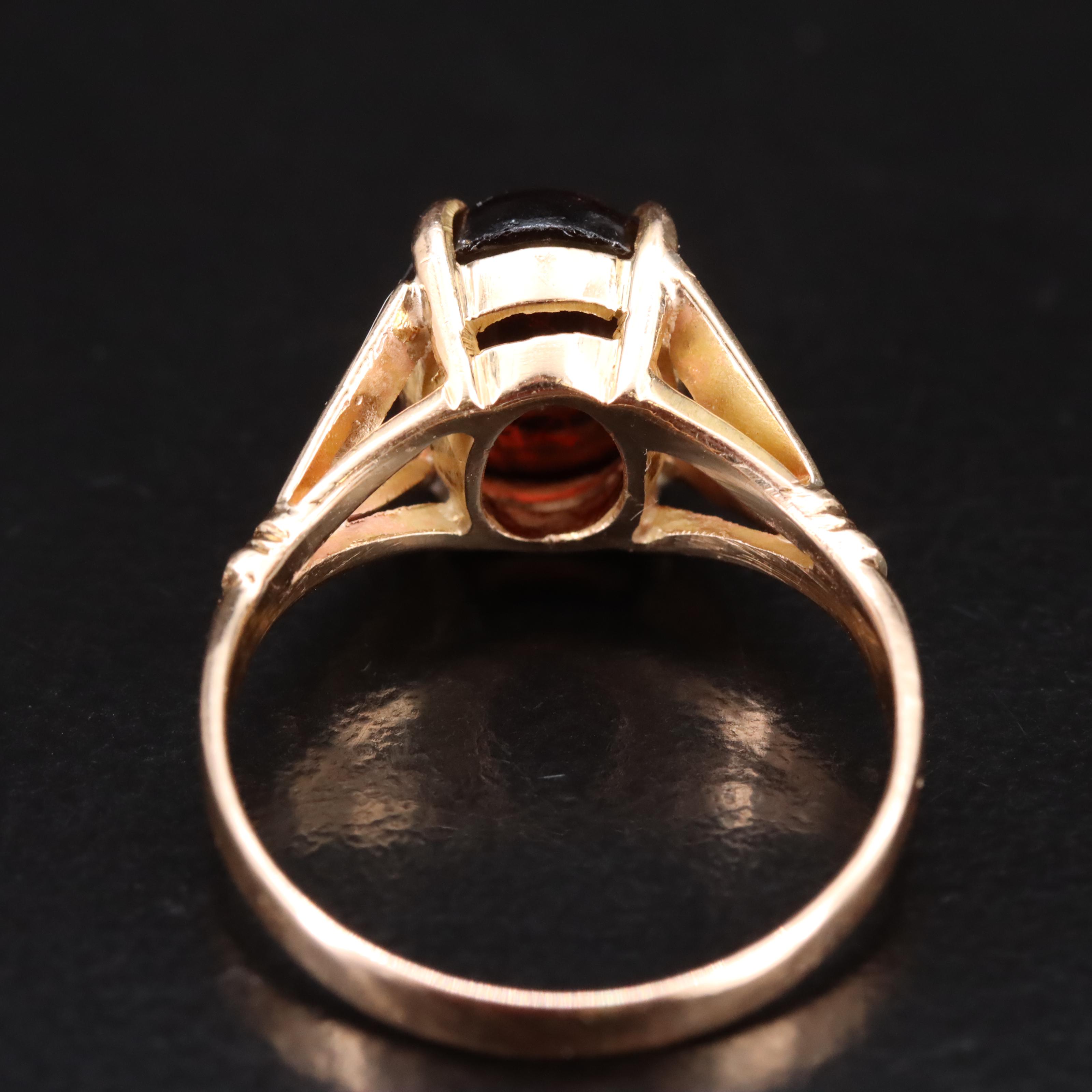 14K Garnet Solitaire Ring with Florentine Finish