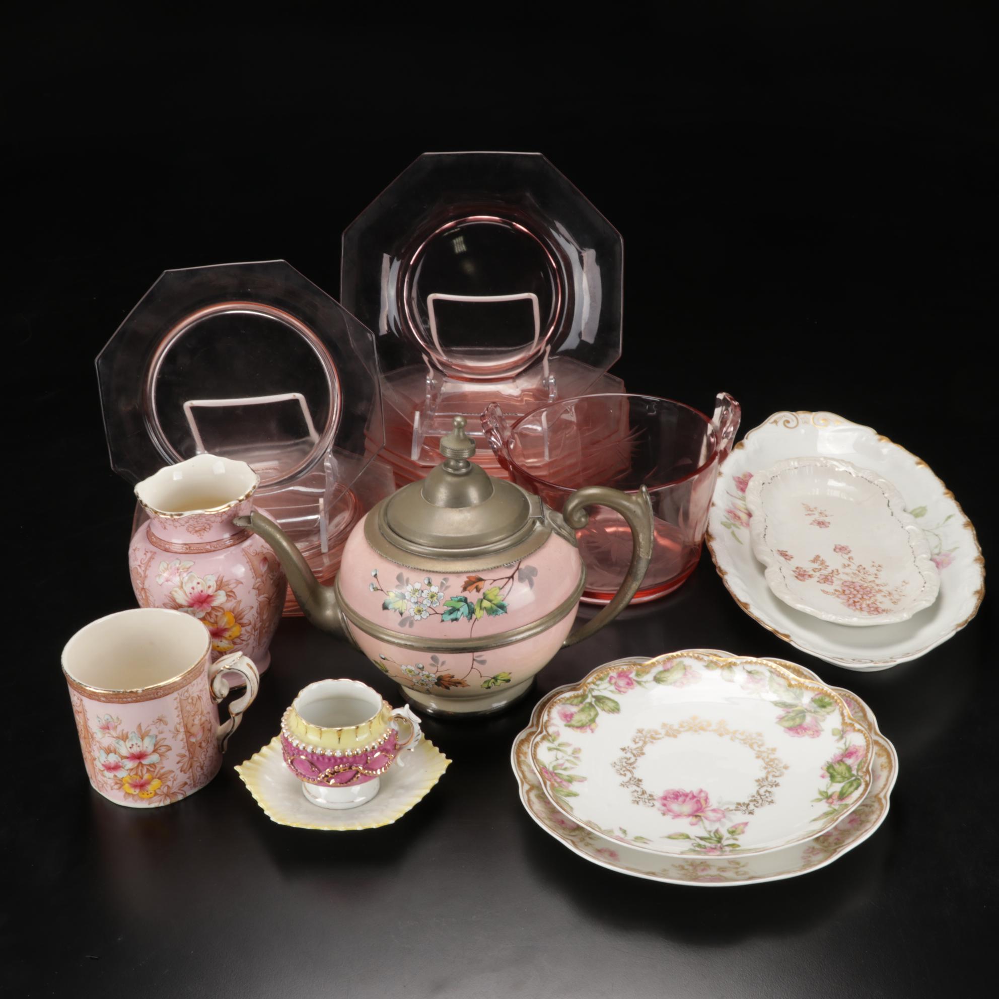 F. Winkle & Co. "Dart" Vase and Cup, Manning Bowman Teapot and Pink Tableware
