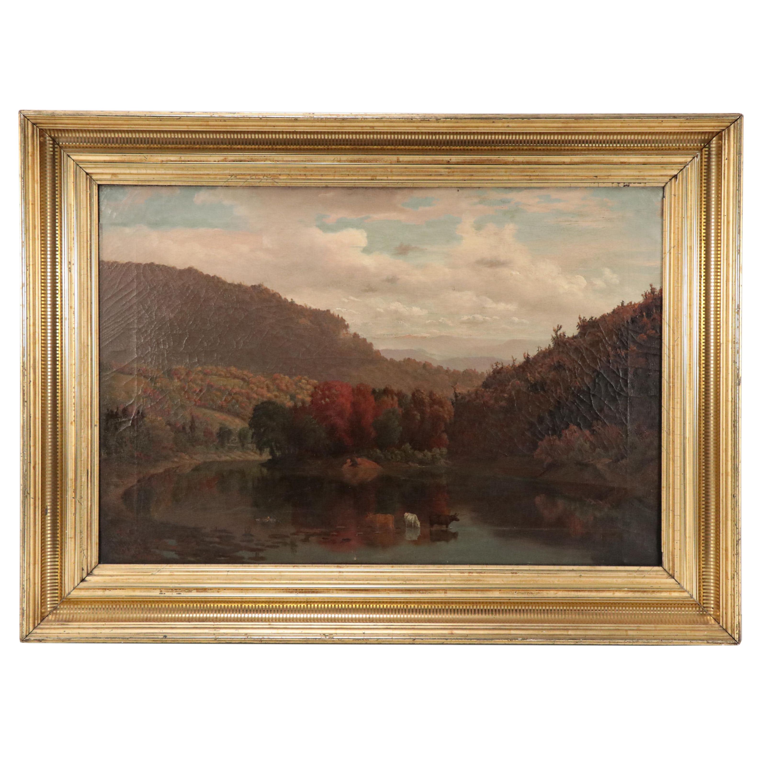 Hudson River School Landscape Oil Painting, Late 19th Century
