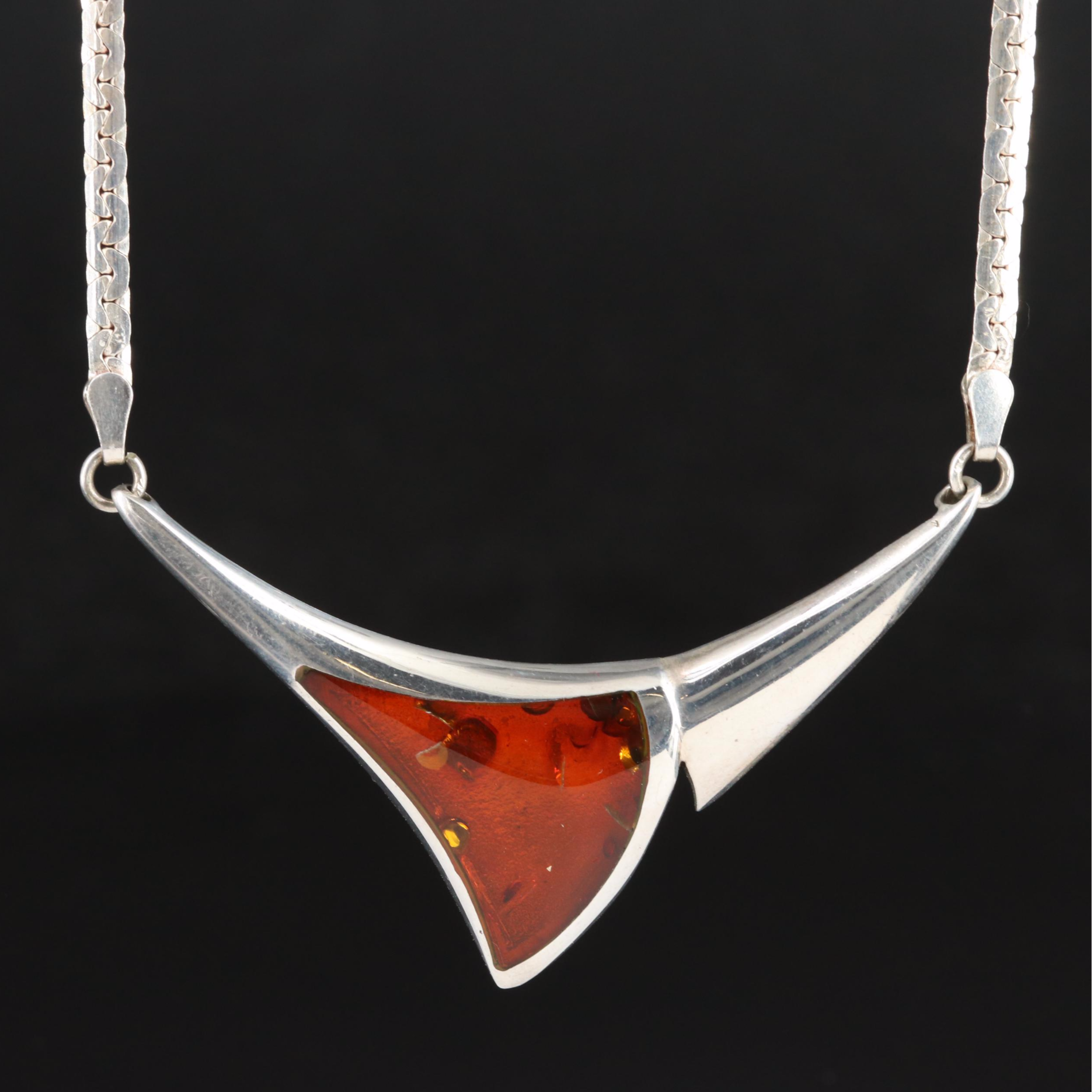 Sterling Amber Necklace