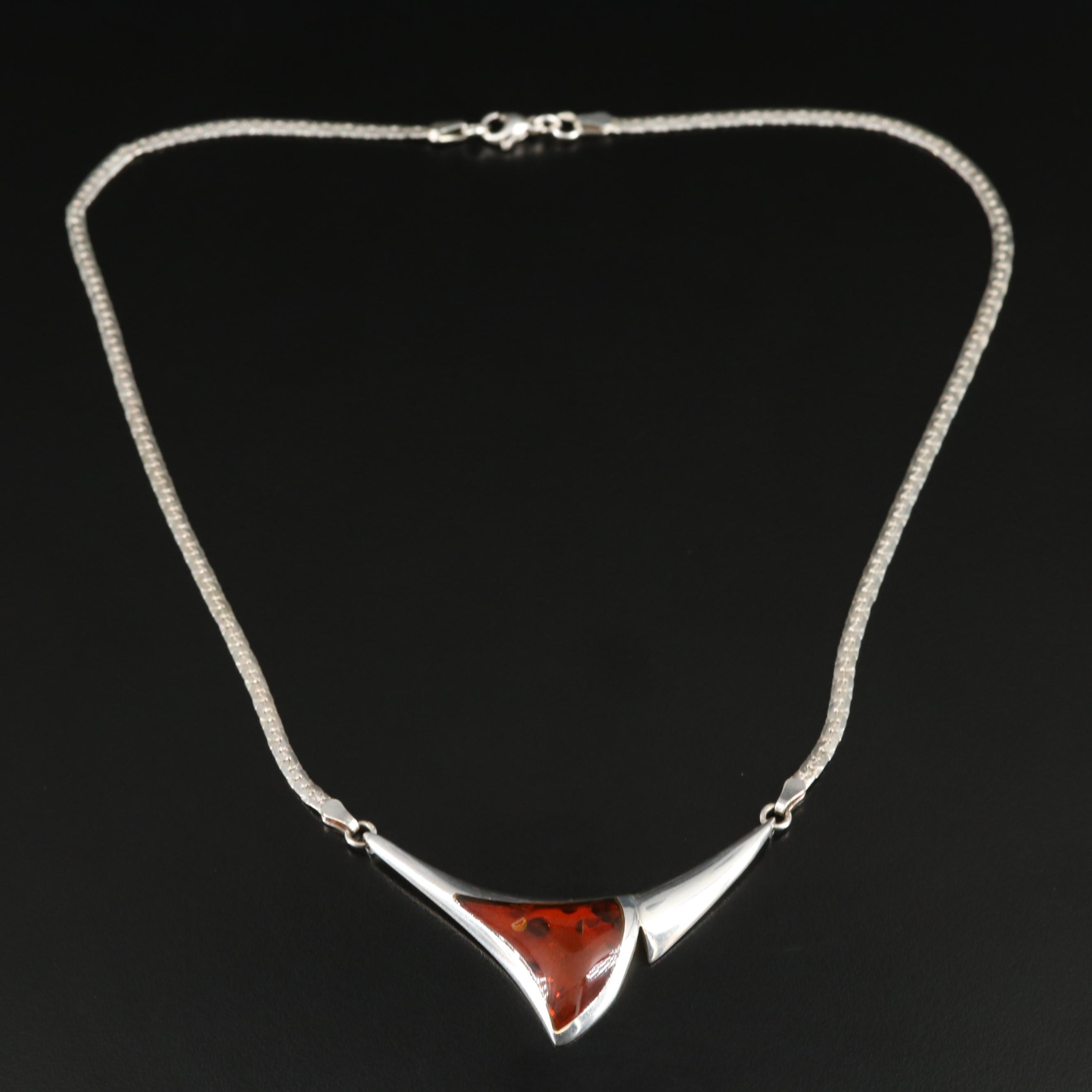 Sterling Amber Necklace