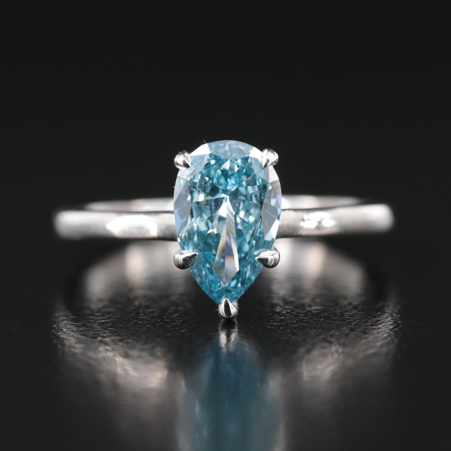 18K 1.02 CT Fancy Blue Diamond Solitaire Ring