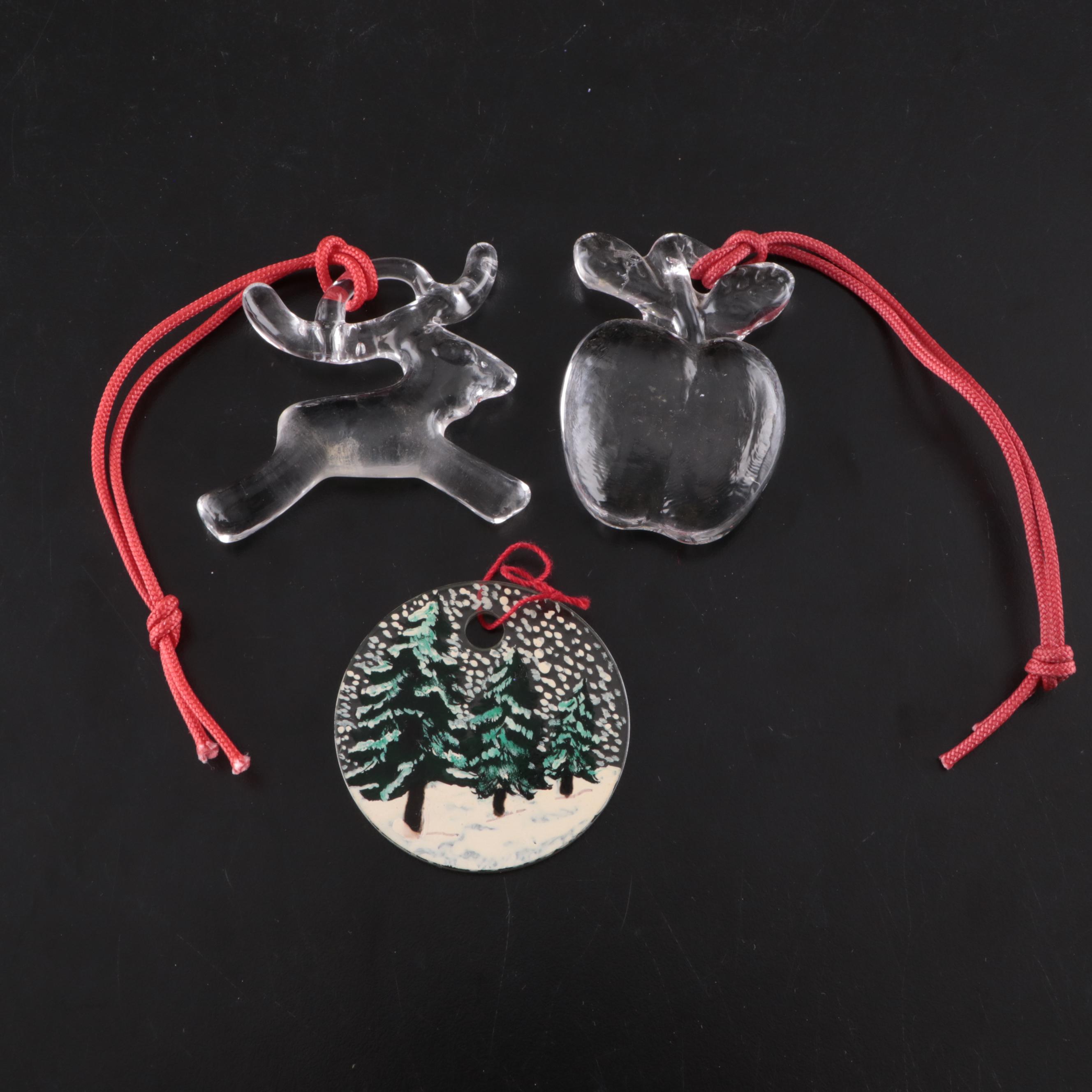 German Opalescent Blown Glass Ornaments with Other Glass Ornaments, Vintage