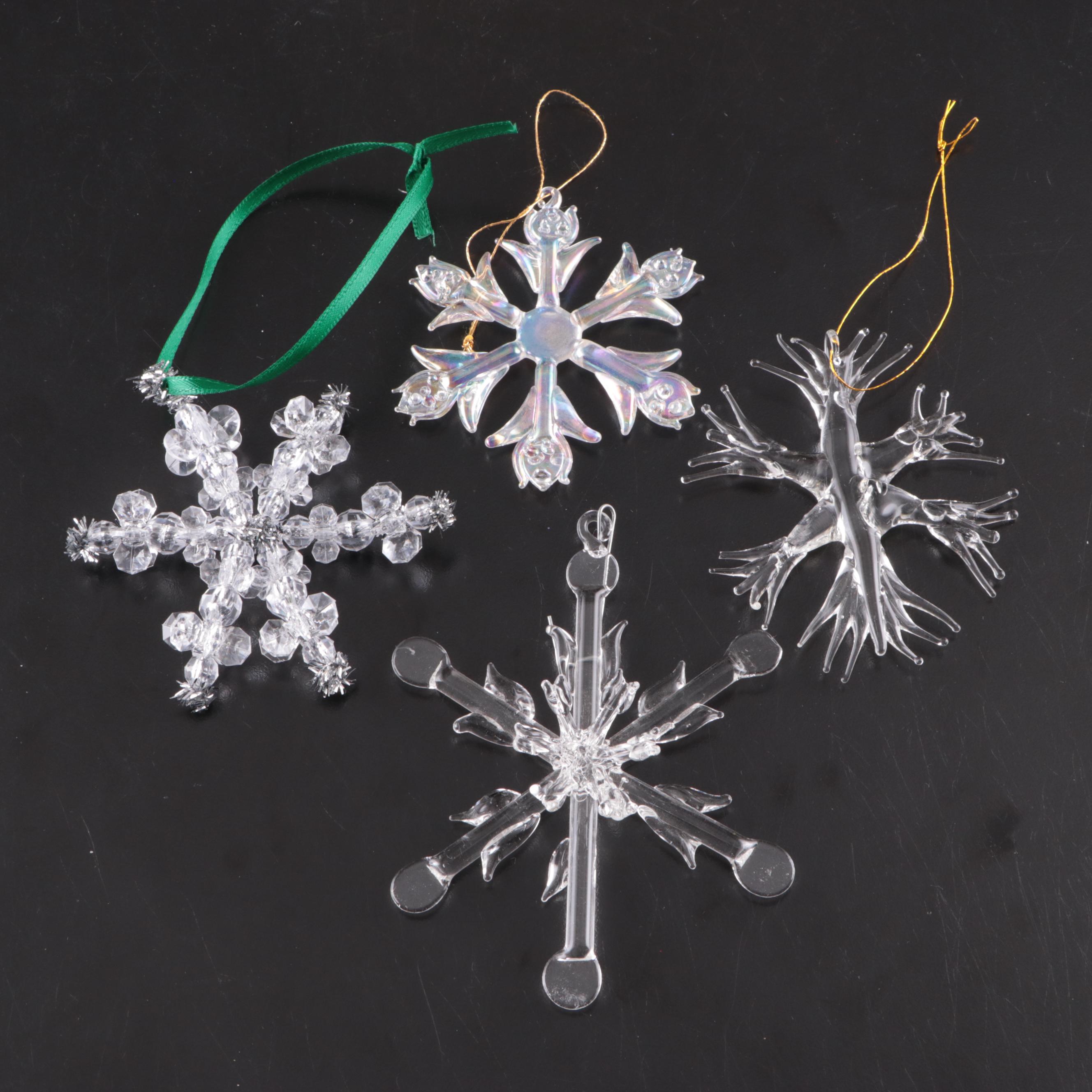 German Opalescent Blown Glass Ornaments with Other Glass Ornaments, Vintage