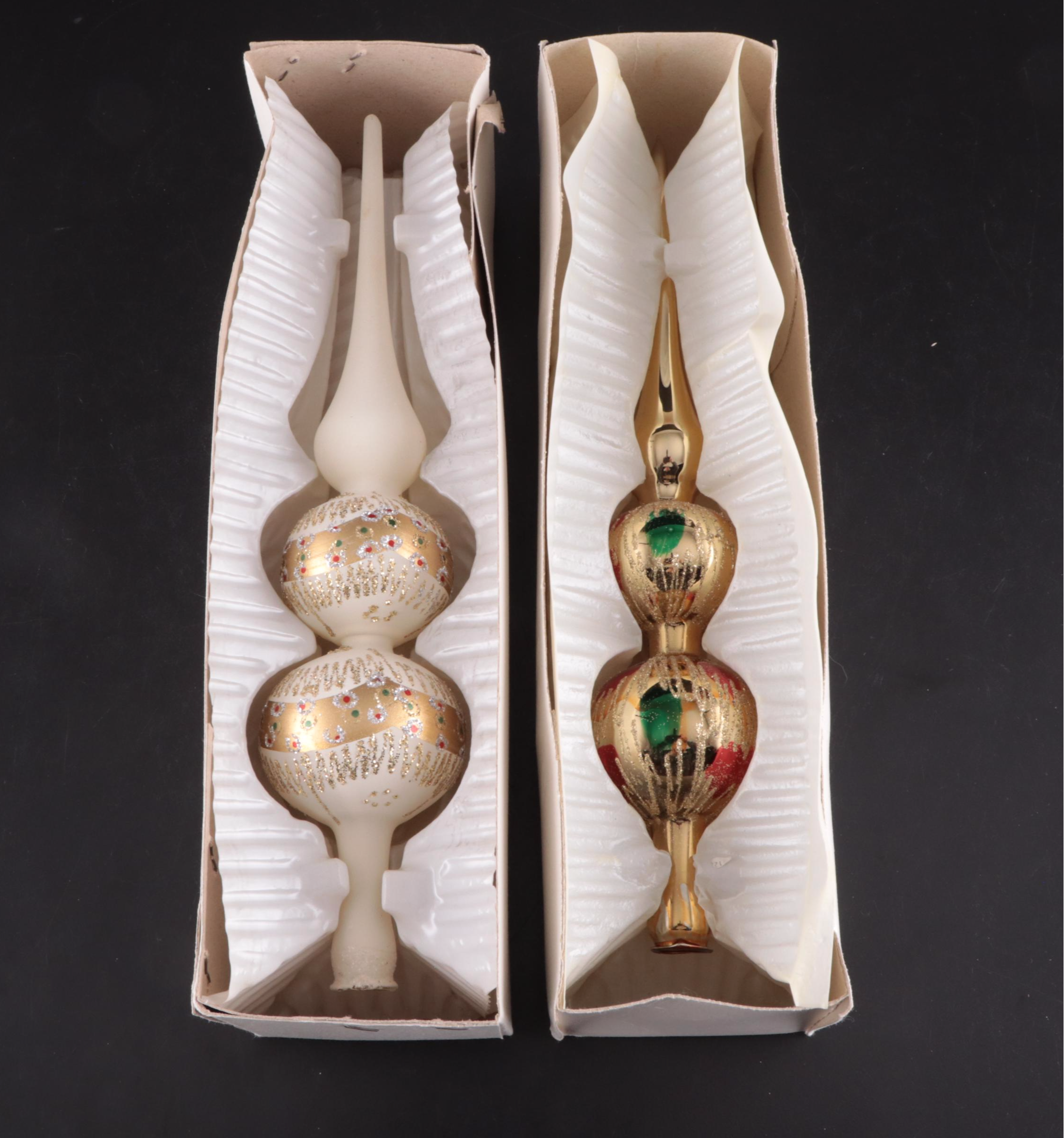 German Opalescent Blown Glass Ornaments with Other Glass Ornaments, Vintage