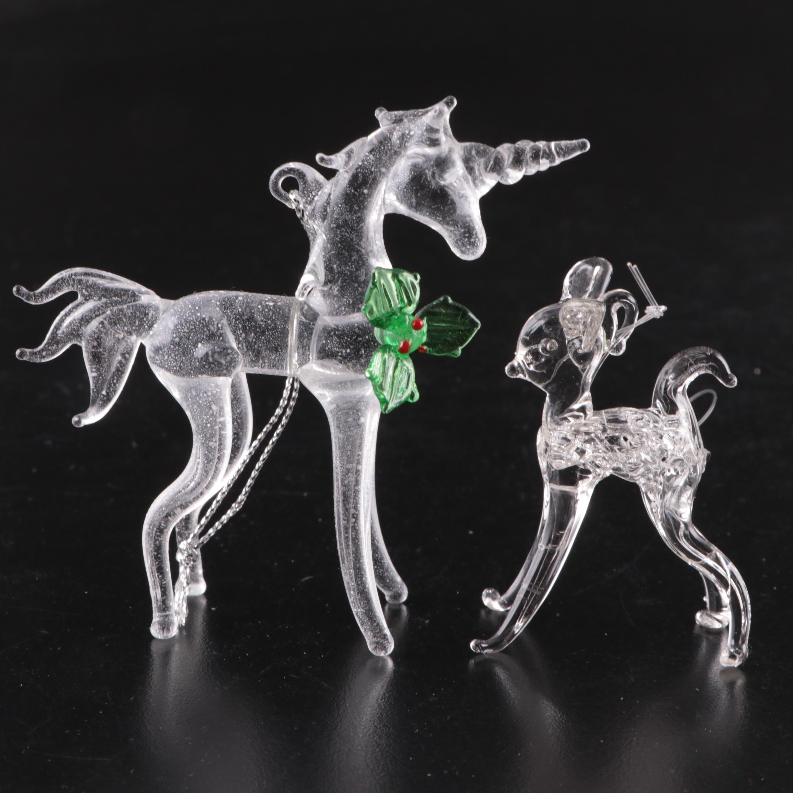 German Opalescent Blown Glass Ornaments with Other Glass Ornaments, Vintage