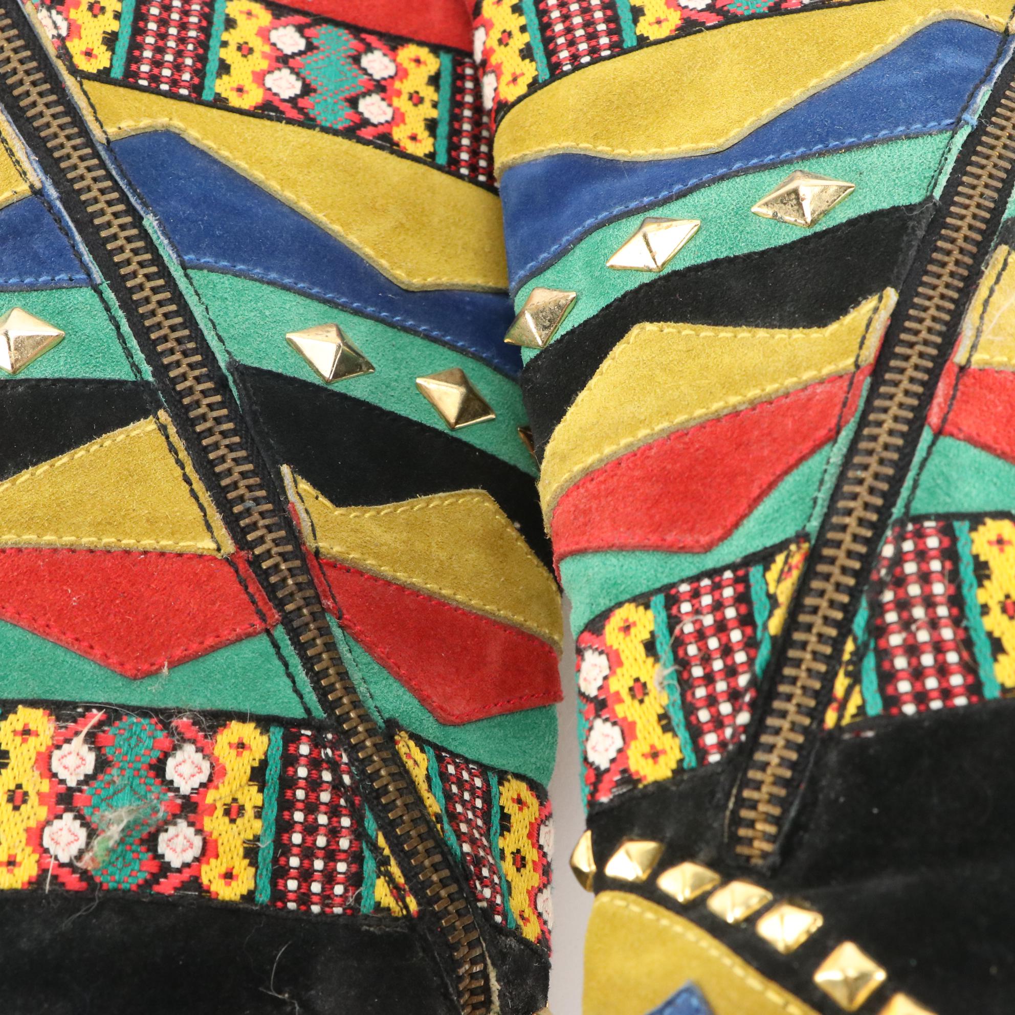 Susan Bennis/Warren Edwards Studded Multicolor Patchwork Diagonal Zip