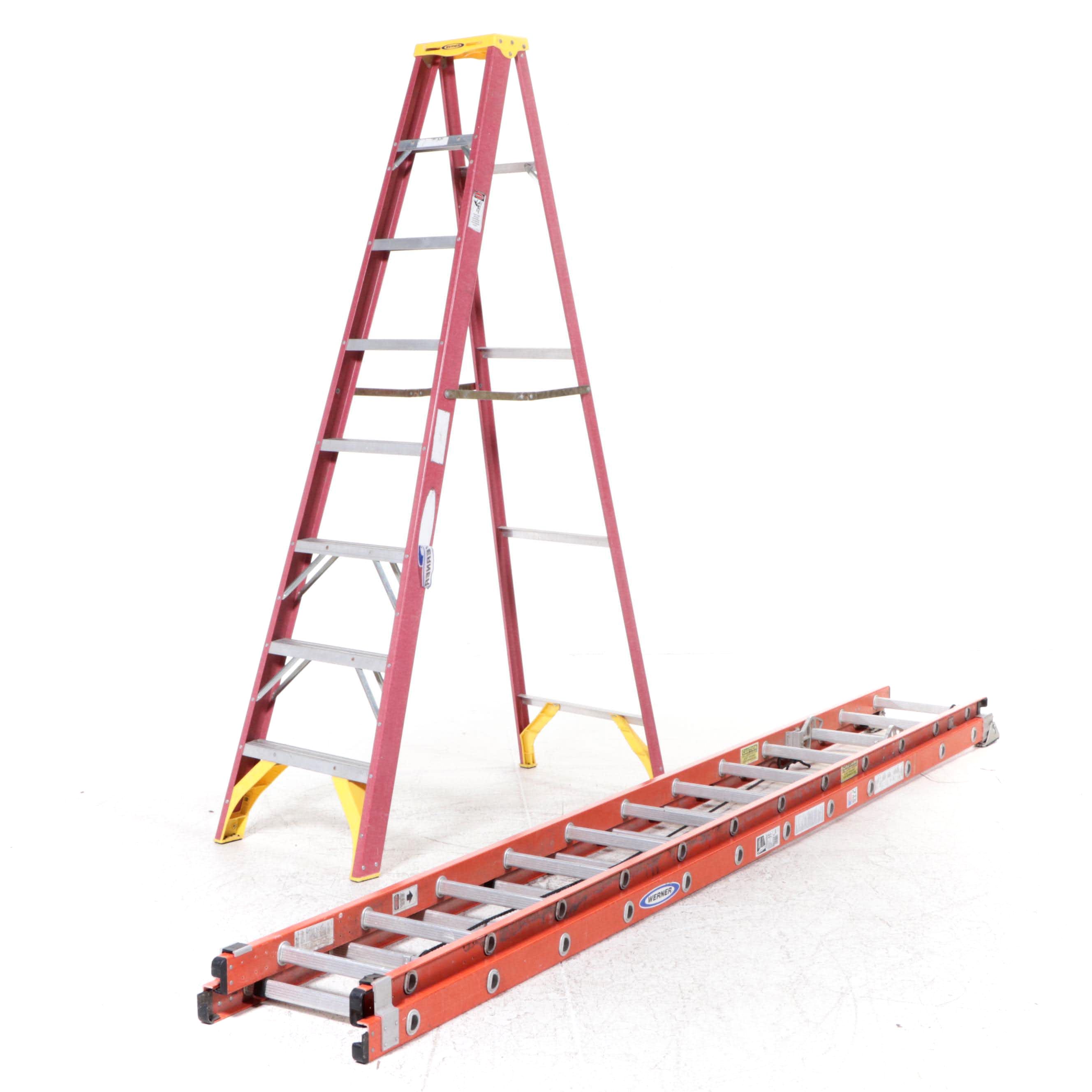 Werner Fiberglass and Aluminum Step Ladder and 24' Extension Ladder