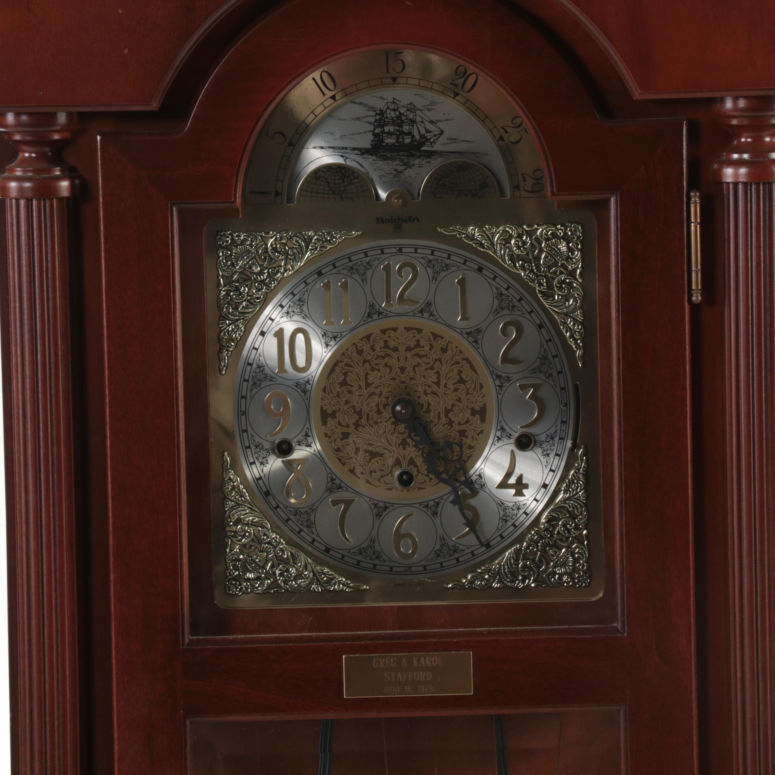 Baldwin Wooden Grandfather Clock, Late 20th Century