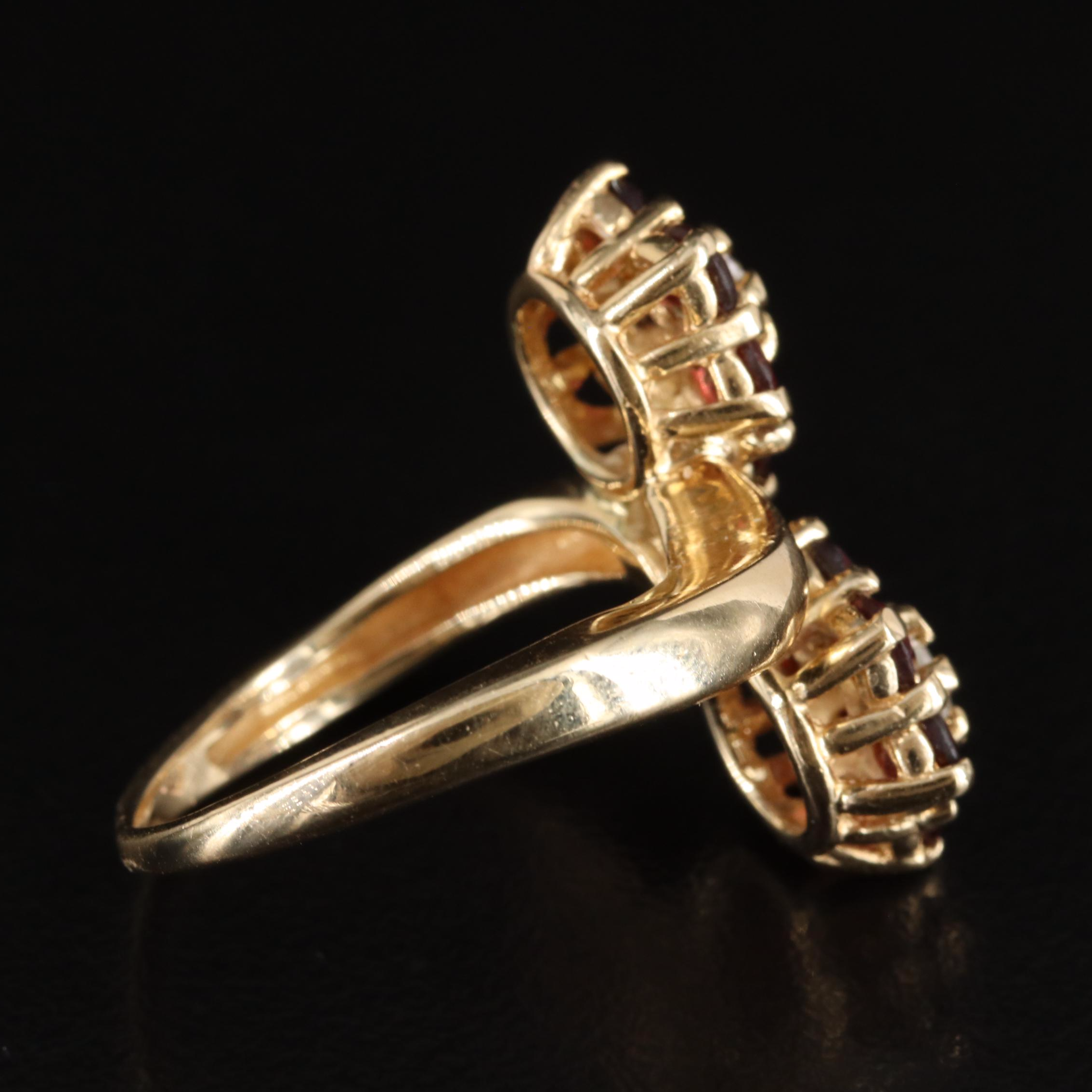 14K Diamond and Garnet Floral Bypass Ring