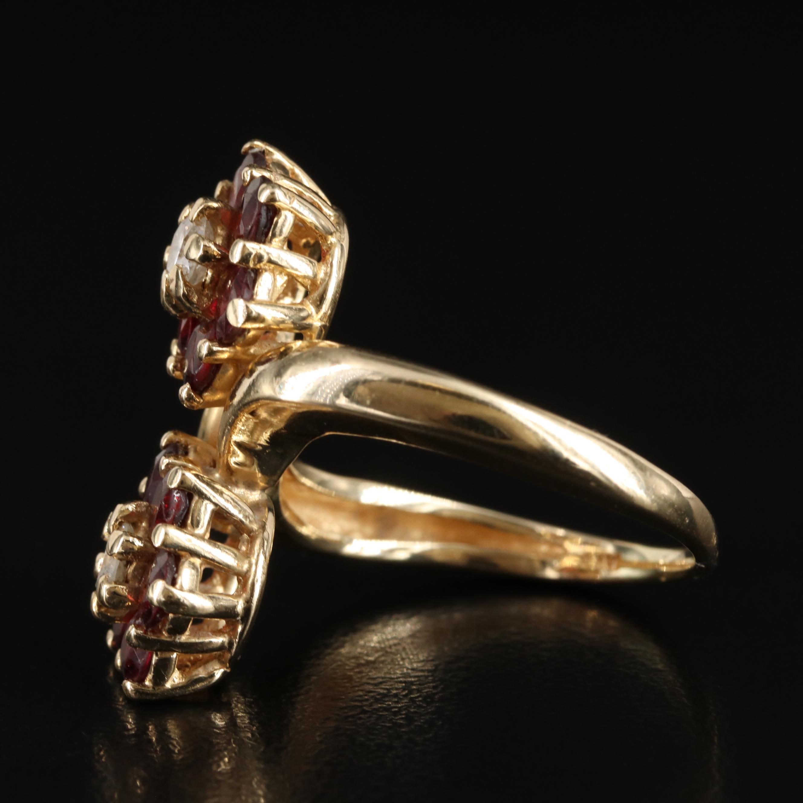 14K Diamond and Garnet Floral Bypass Ring
