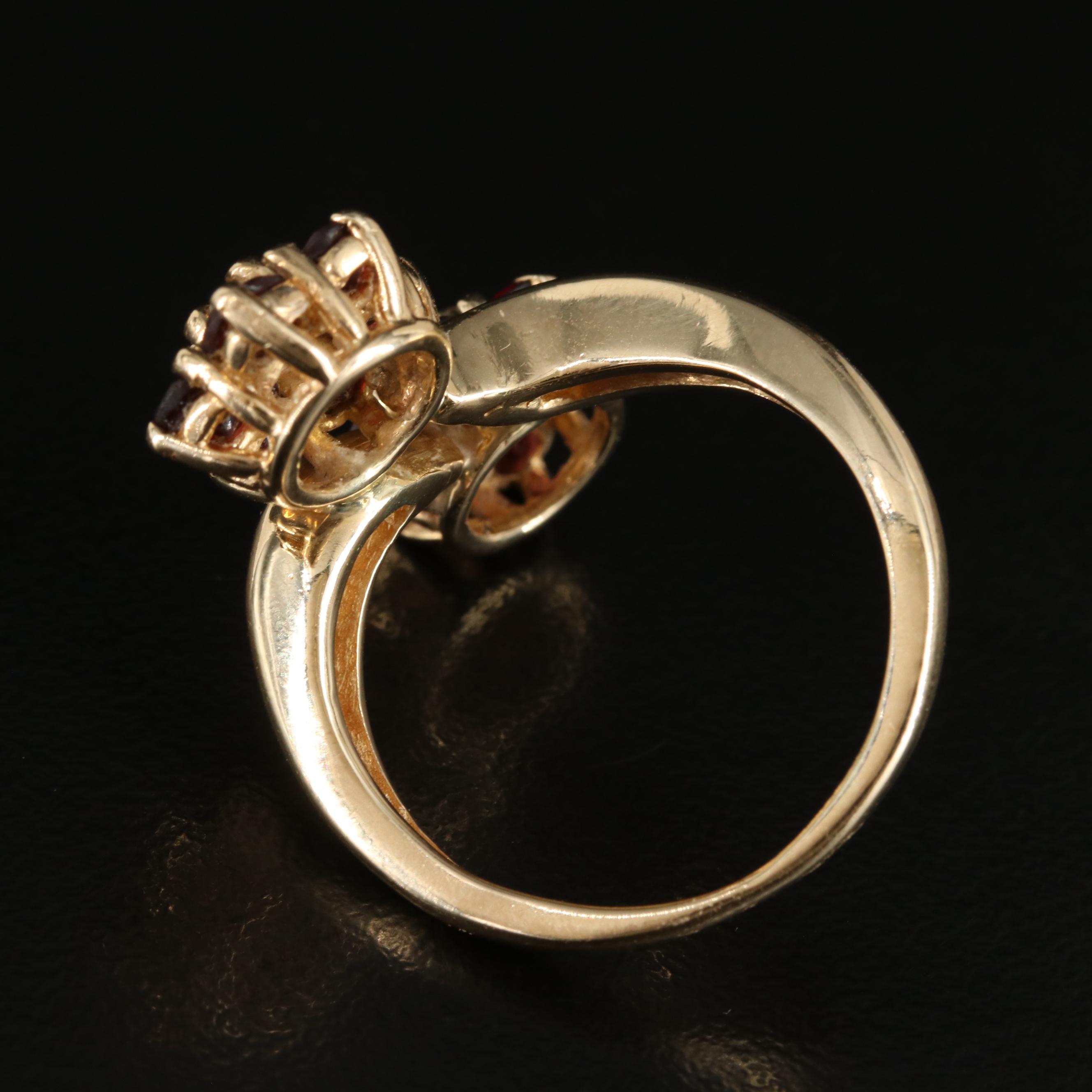14K Diamond and Garnet Floral Bypass Ring