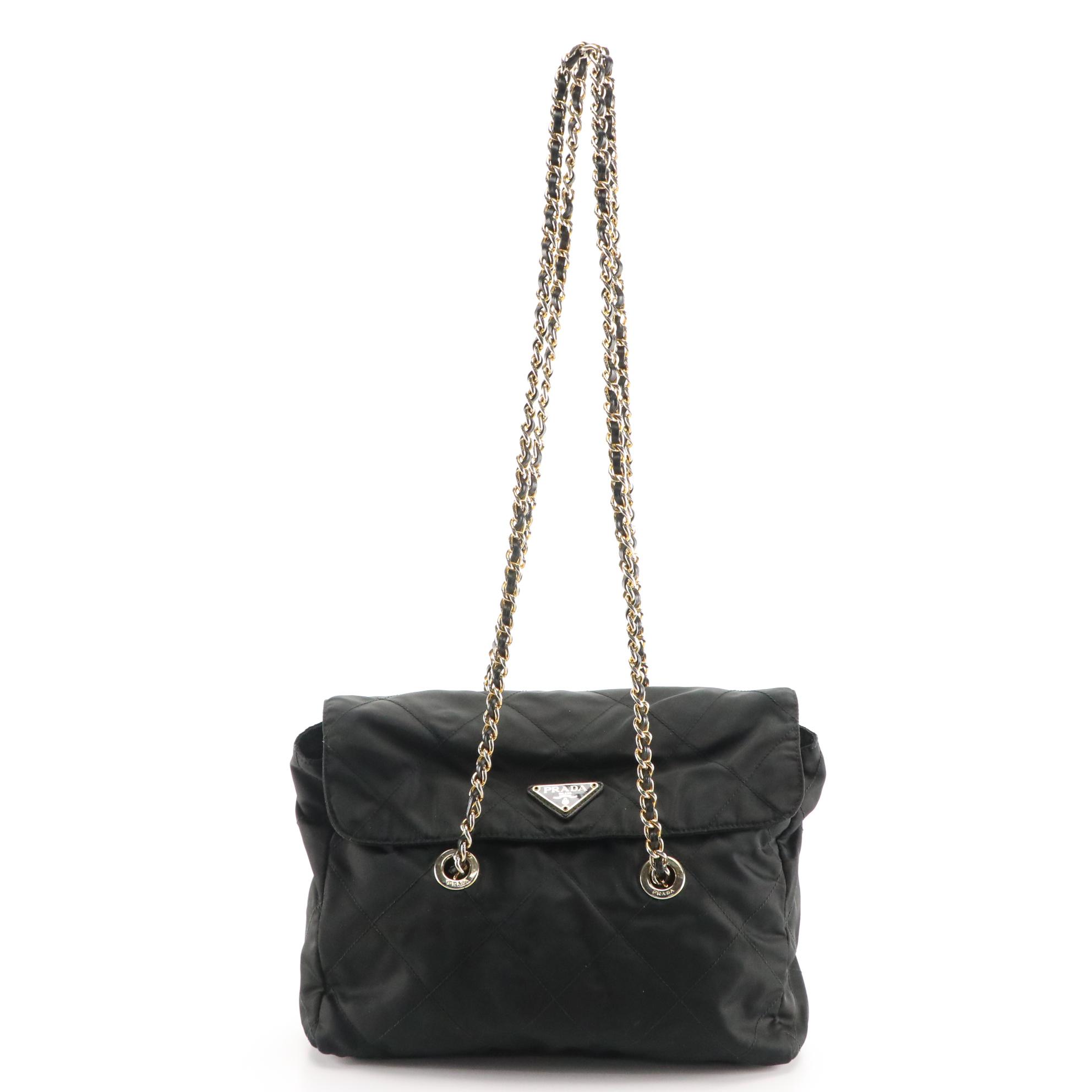 Prada Black Tessuto Nylon Diamond Quilted Shoulder Bag