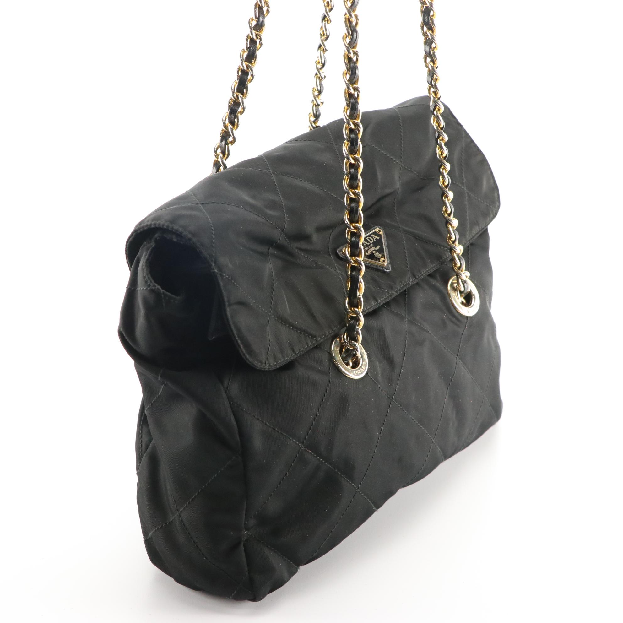 Prada Black Tessuto Nylon Diamond Quilted Shoulder Bag