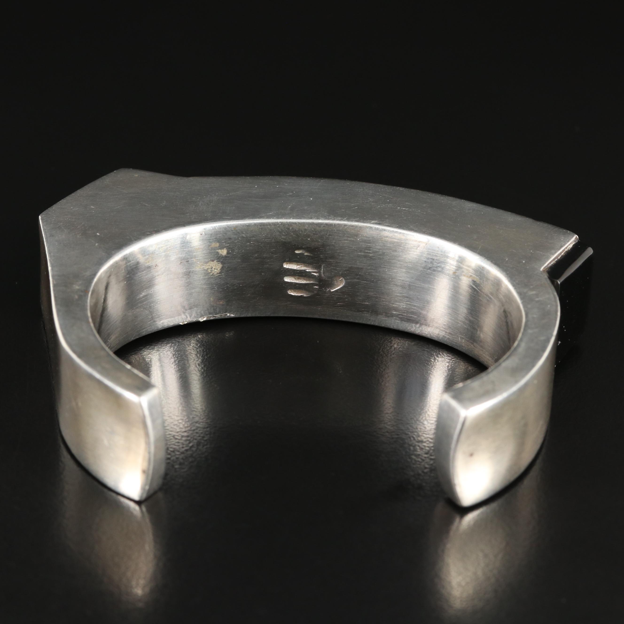 Ted Charvese Isleta Sterling Turquoise, Coral and Black Onyx Cuff