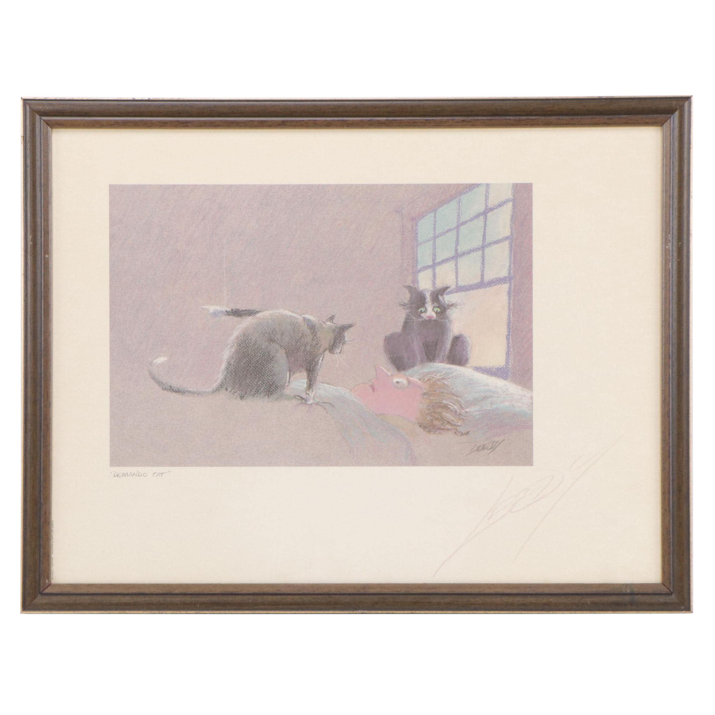 Jeff Leedy Cartoon Offset Lithograph "Demando Cat"