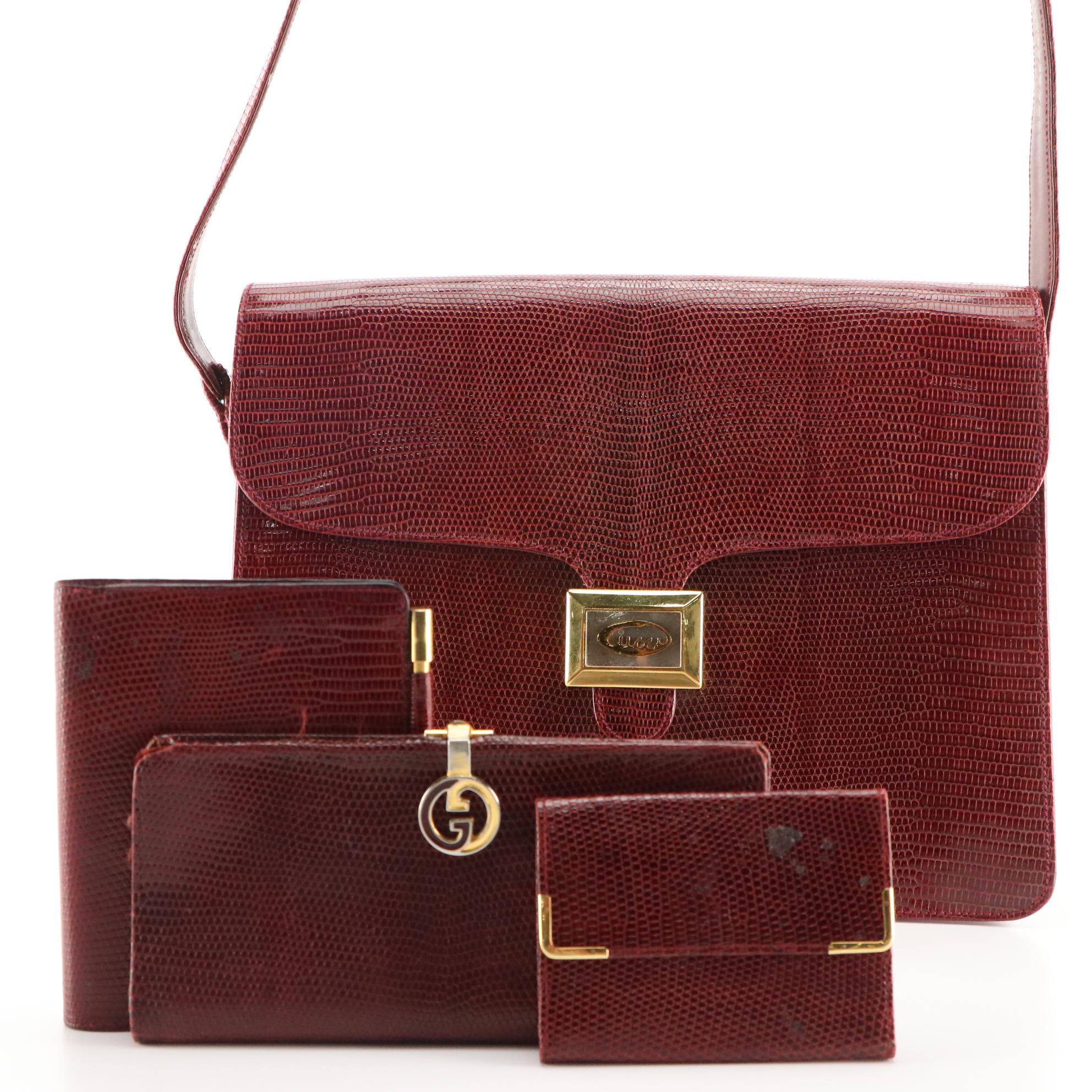 Gucci Flap Front Shoulder Bag, 6-Key Holder, Wallet, and Memo Pad in Lizard Skin