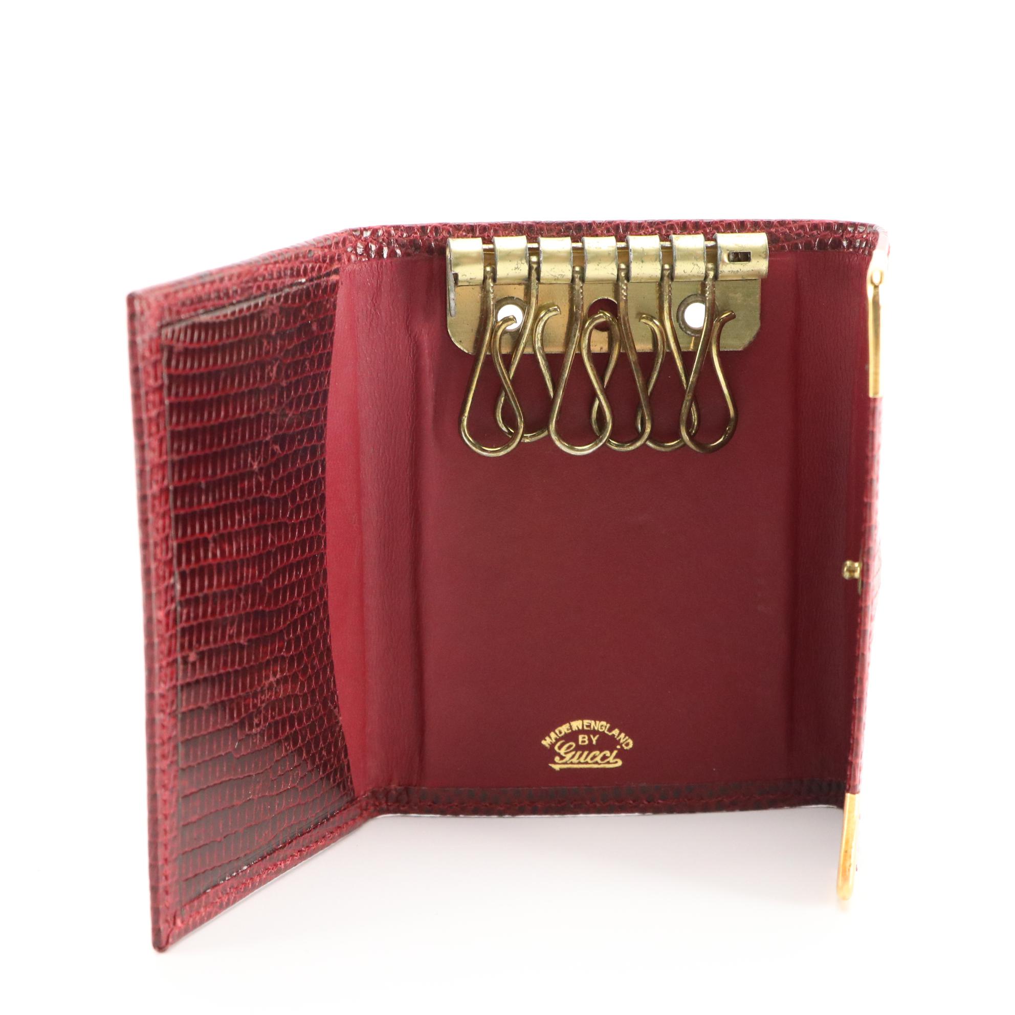 Gucci Flap Front Shoulder Bag, 6-Key Holder, Wallet, and Memo Pad in Lizard Skin