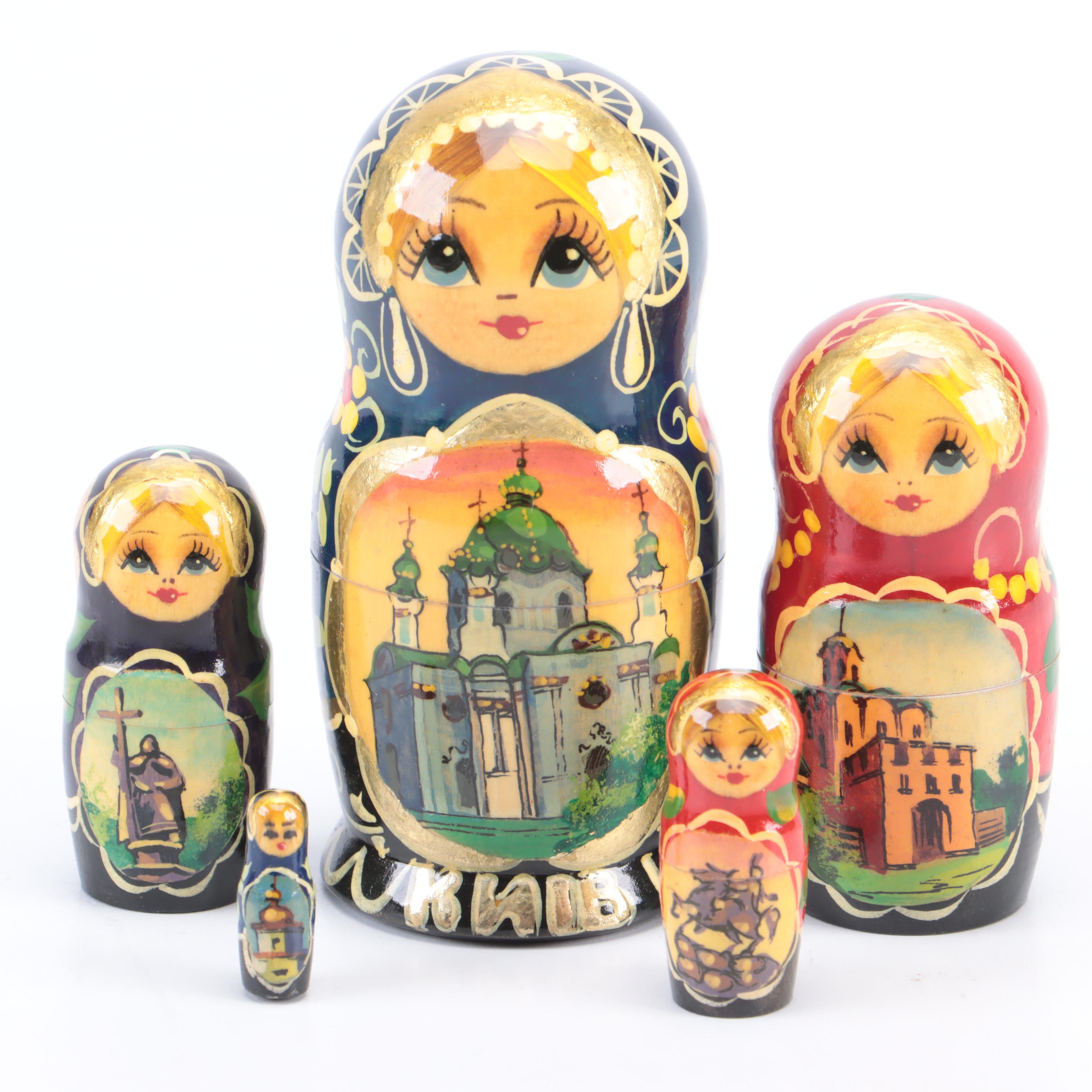 Russian Handcrafted Polychrome Wood Matryoshka Dolls