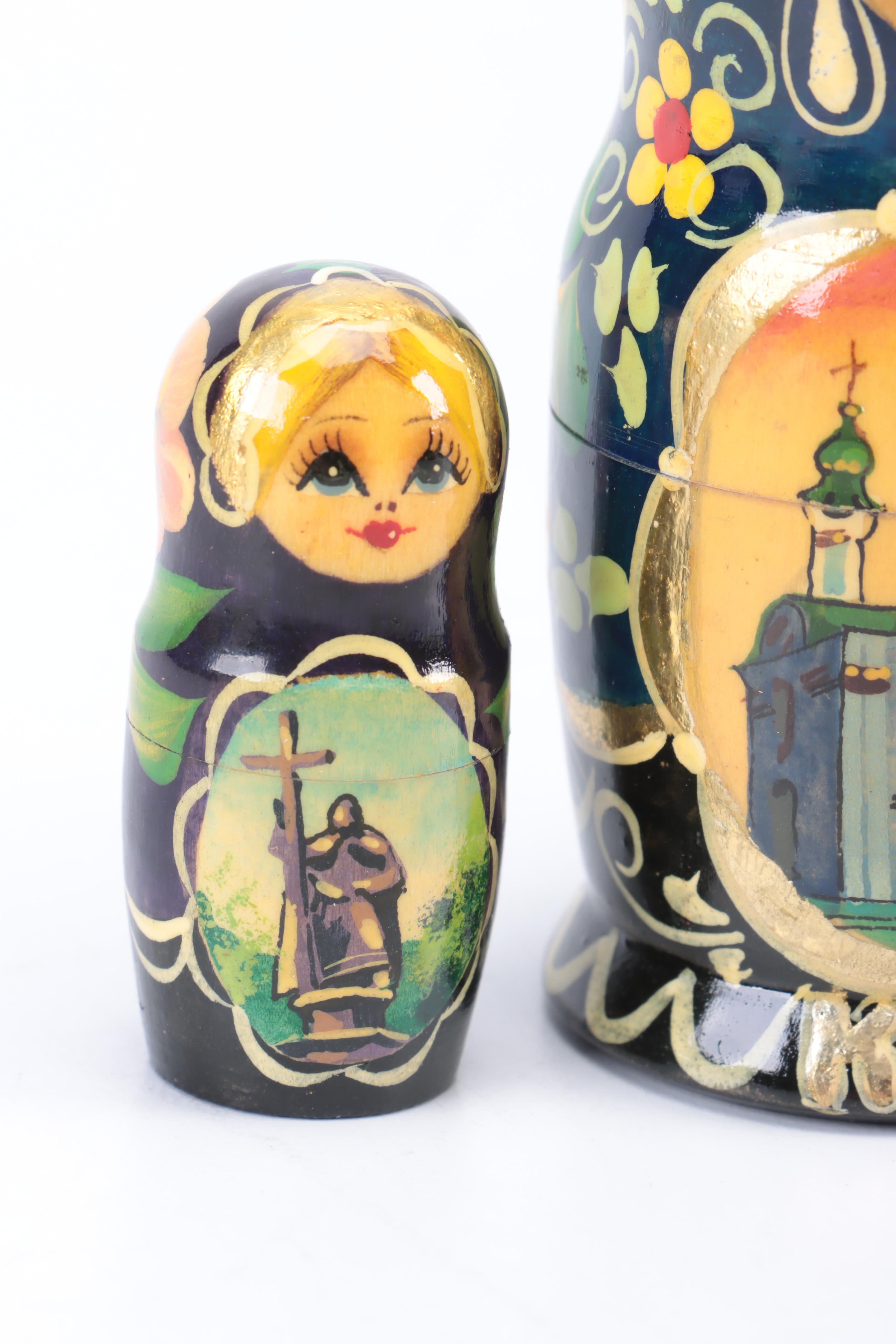 Russian Handcrafted Polychrome Wood Matryoshka Dolls