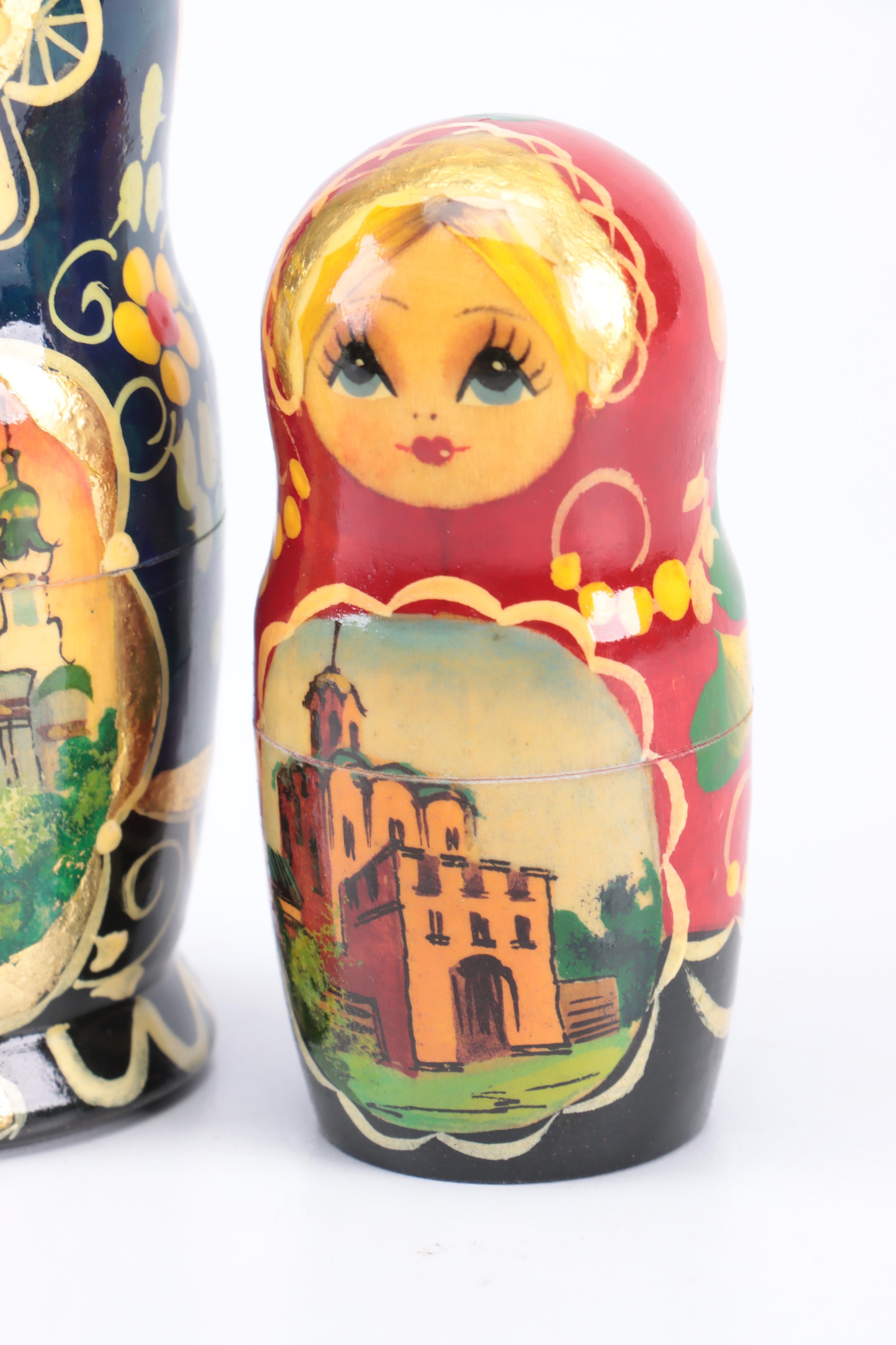 Russian Handcrafted Polychrome Wood Matryoshka Dolls