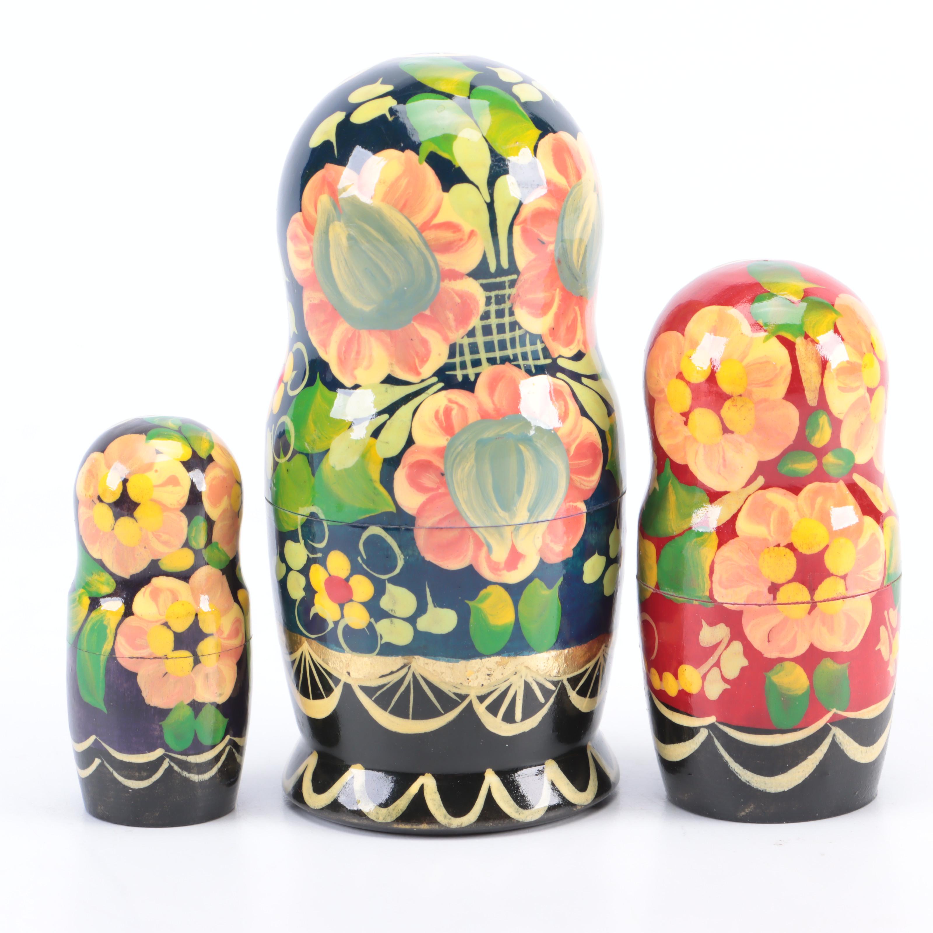 Russian Handcrafted Polychrome Wood Matryoshka Dolls