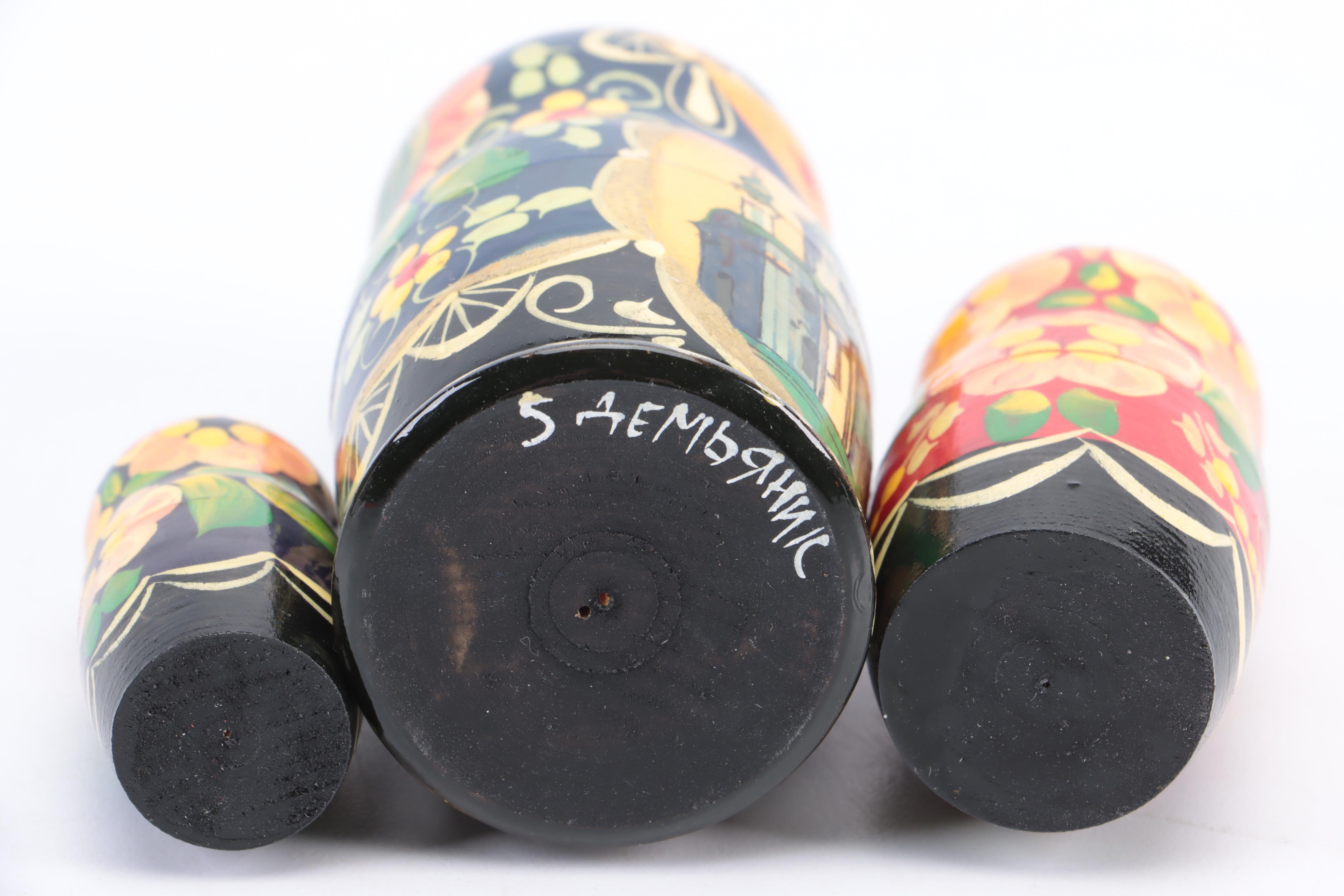 Russian Handcrafted Polychrome Wood Matryoshka Dolls