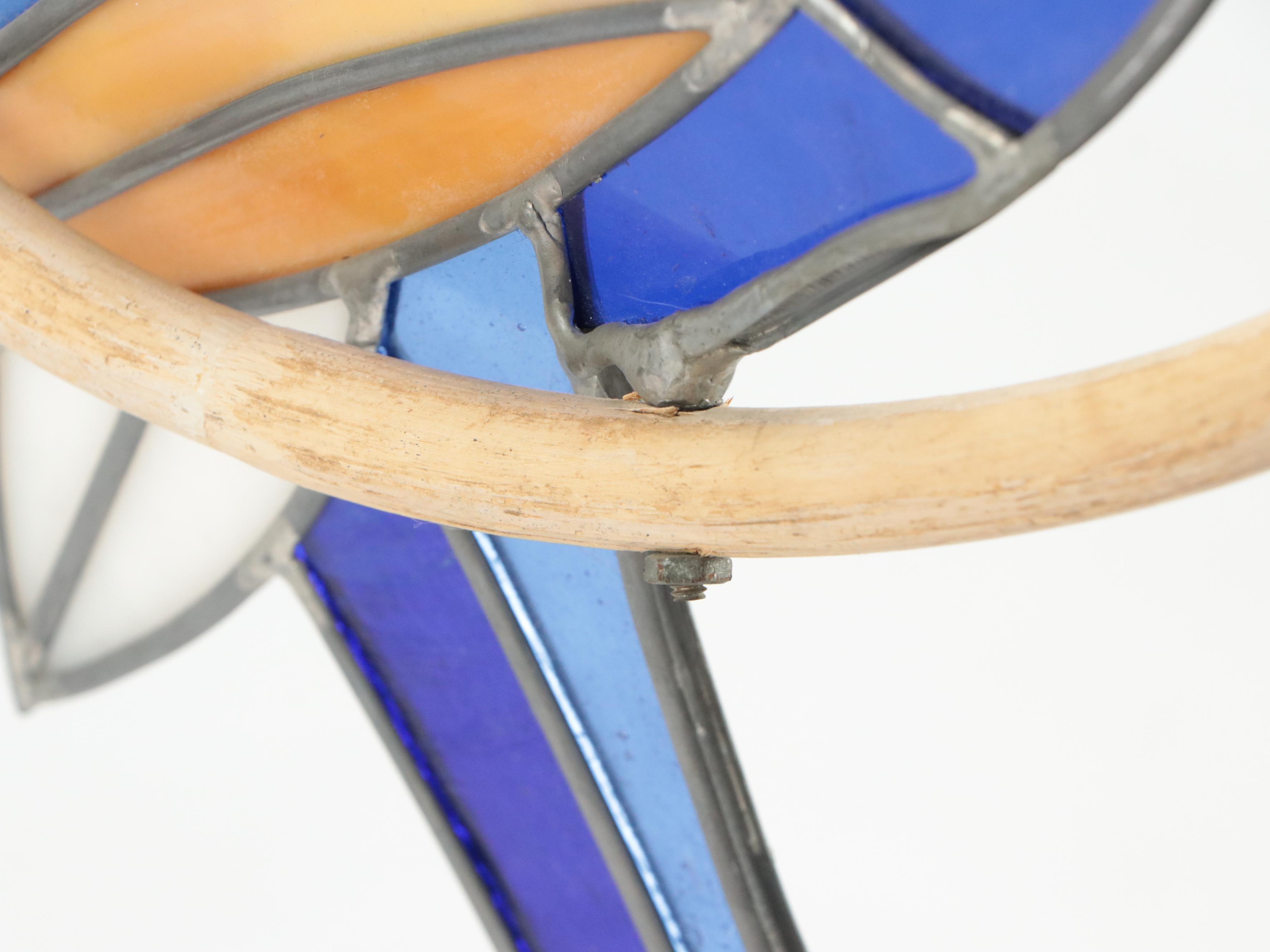 Stained Glass Turning Parrot on Bamboo Perch Suncatcher