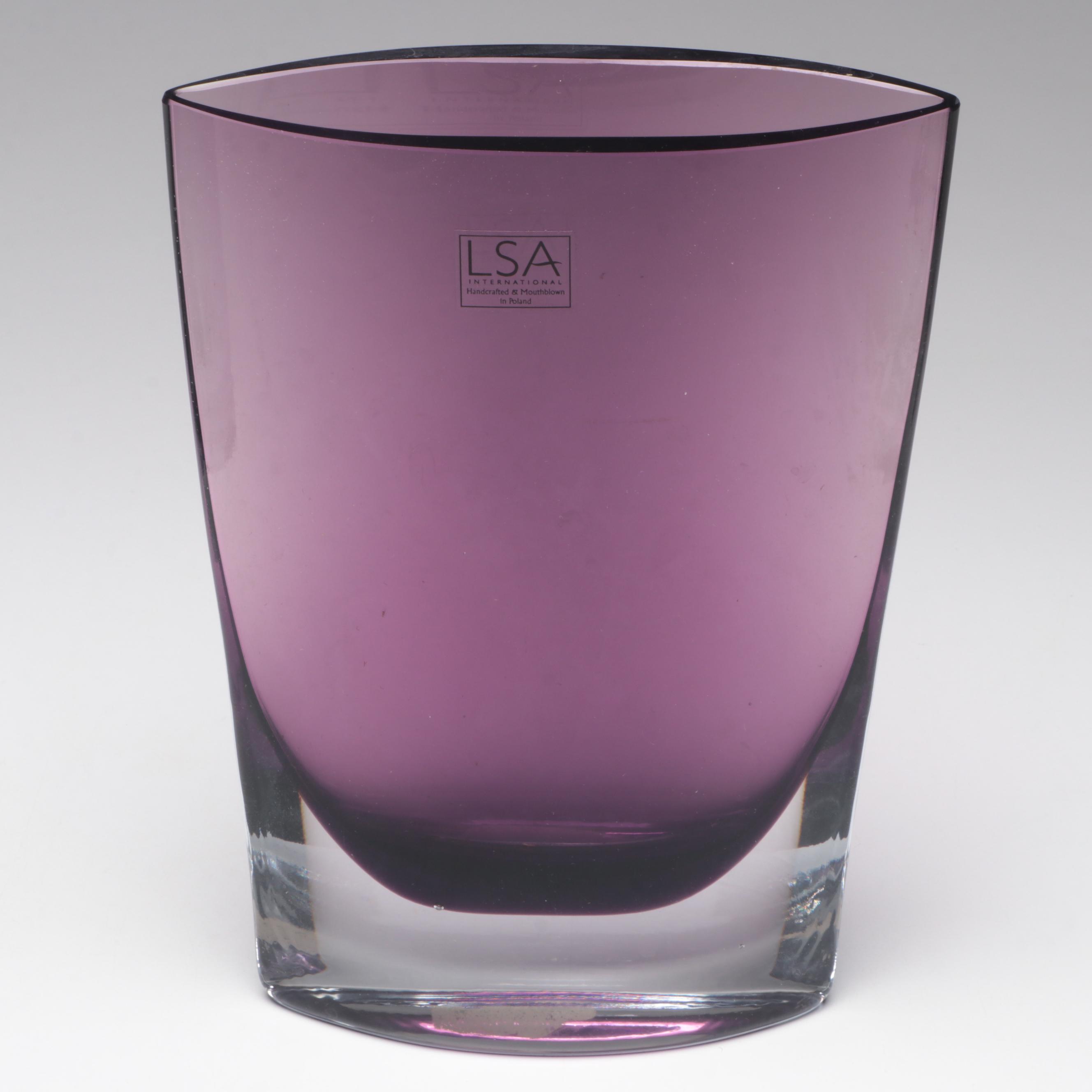 Poland LSA Blown Amethyst Art Glass Vase With Face Vase & Campi Style Vase