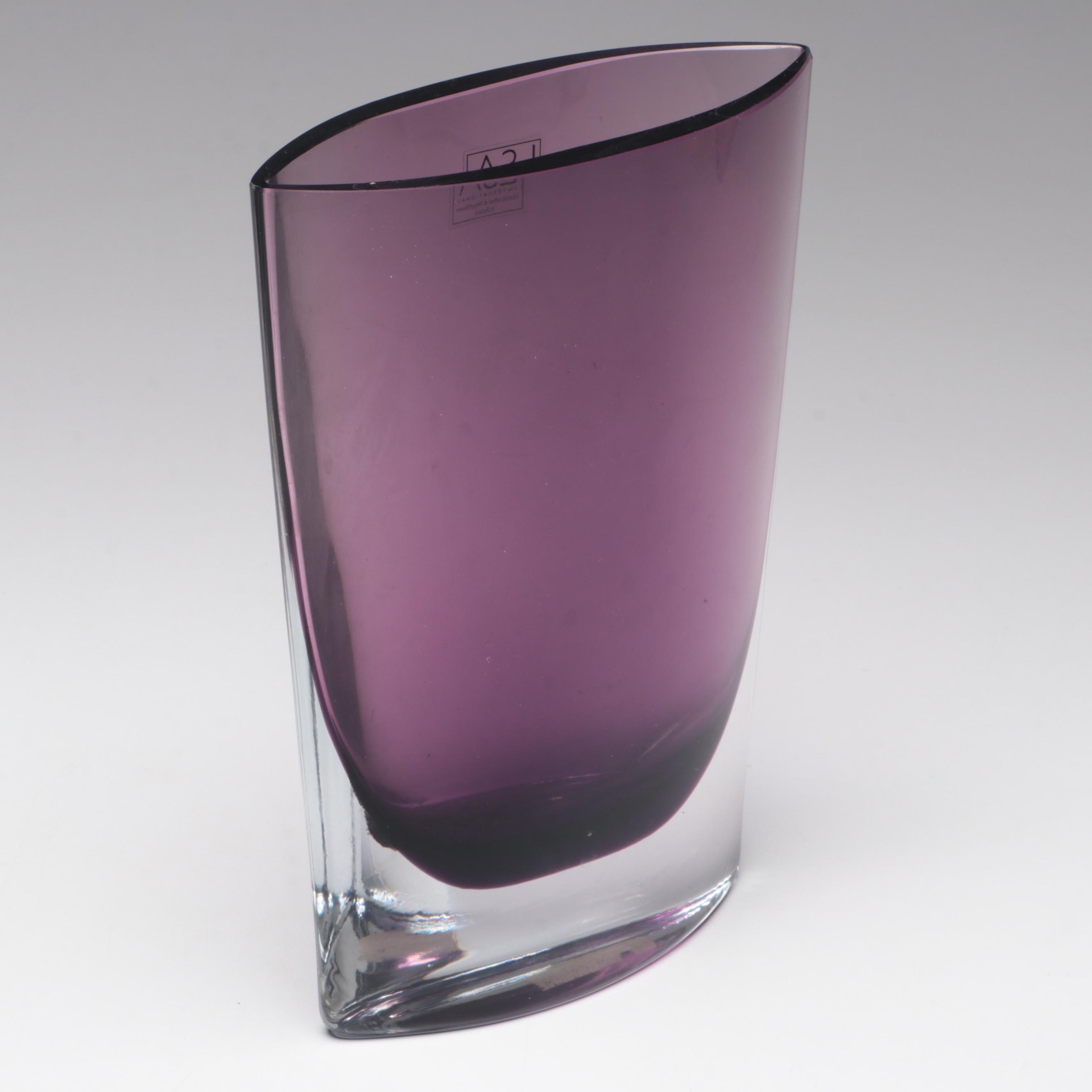 Poland LSA Blown Amethyst Art Glass Vase With Face Vase & Campi Style Vase