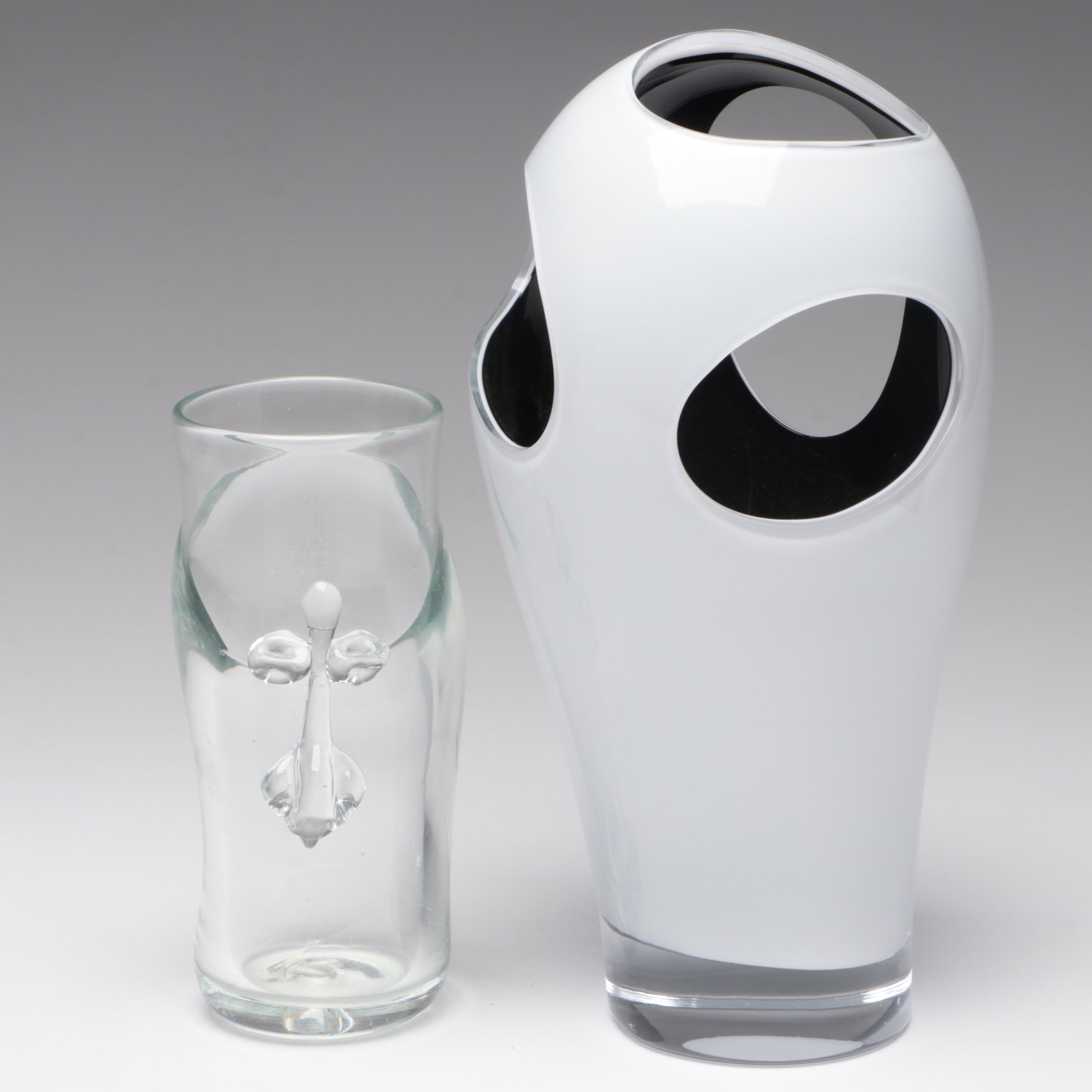 Poland LSA Blown Amethyst Art Glass Vase With Face Vase & Campi Style Vase