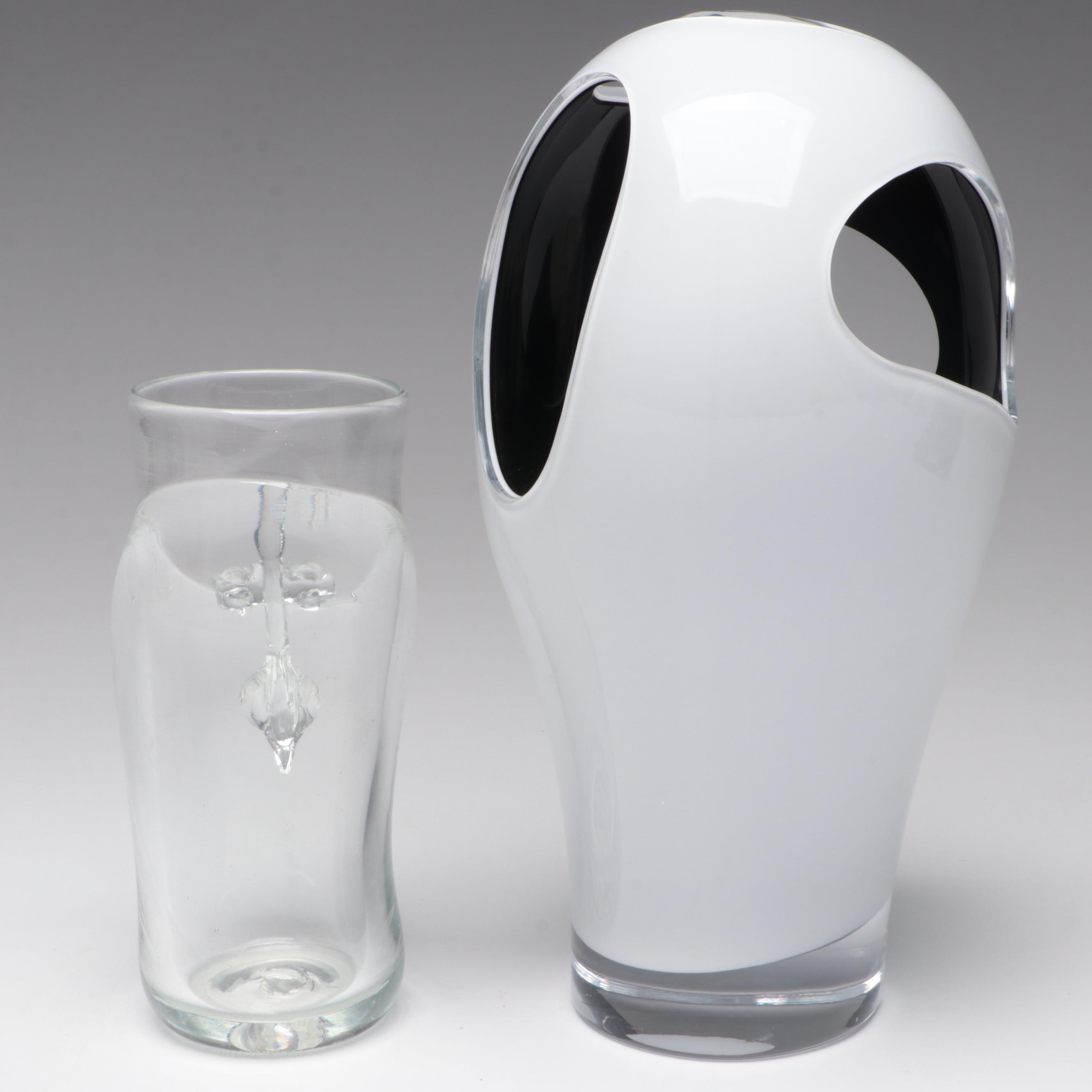 Poland LSA Blown Amethyst Art Glass Vase With Face Vase & Campi Style Vase