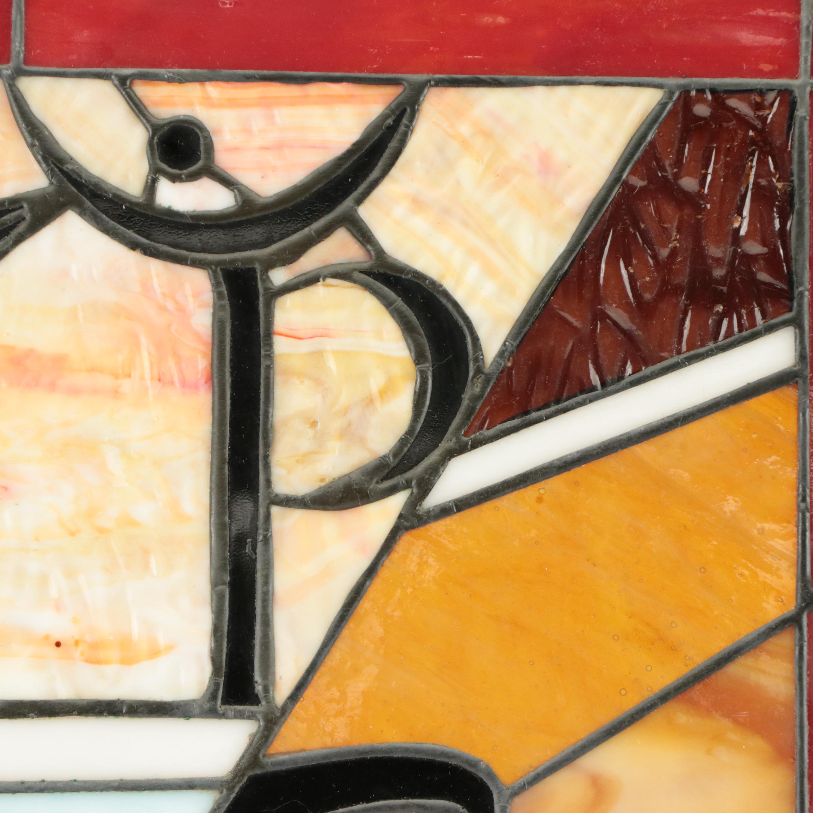 Stained and Slag Glass Hanging Panel of Musical Notes and Piano Keys