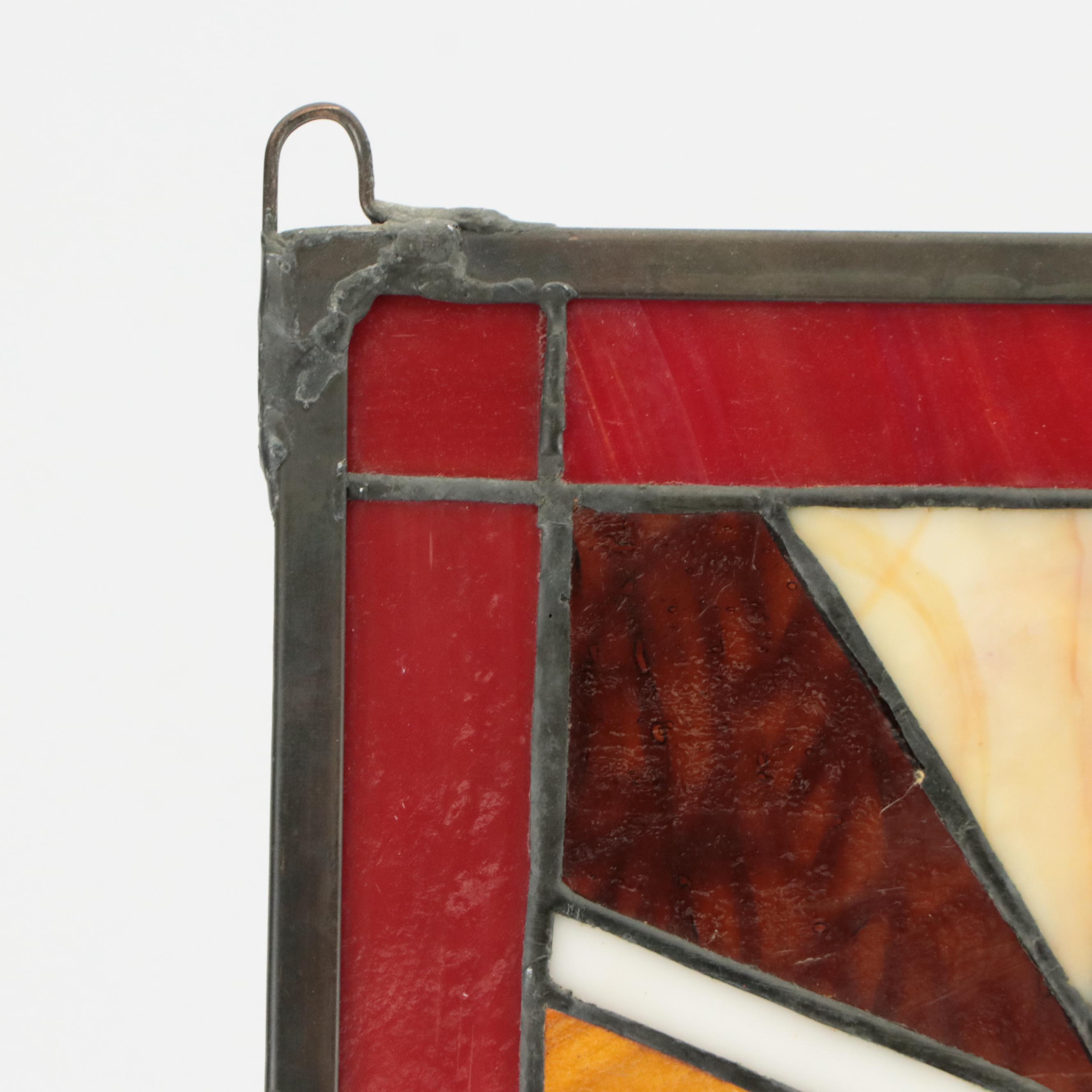 Stained and Slag Glass Hanging Panel of Musical Notes and Piano Keys