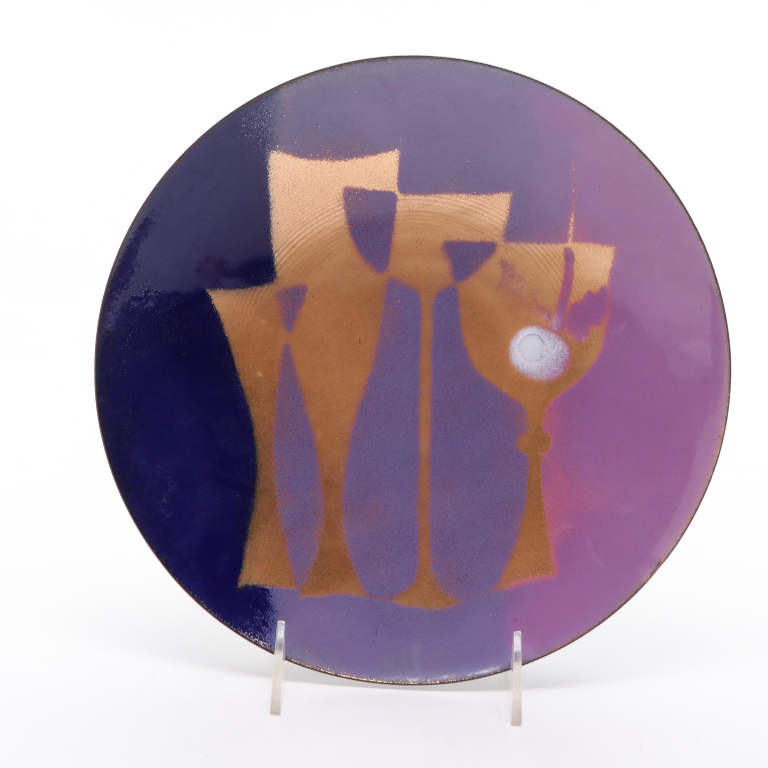 Enameled Table Lighter With Teak Cigarette Box and Plate Set