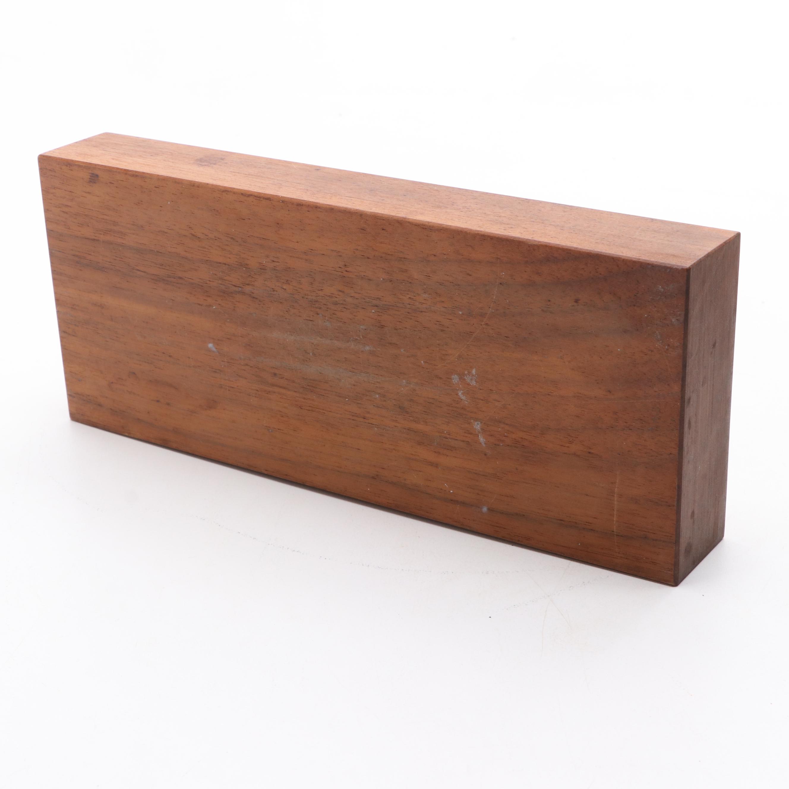 Enameled Table Lighter With Teak Cigarette Box and Plate Set