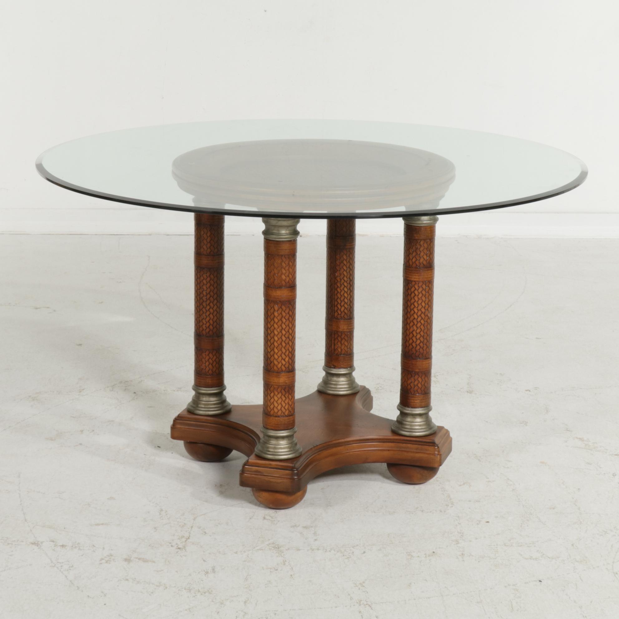 Ashley Furniture Glass Top Table with Hardwood and Woven Side Chairs
