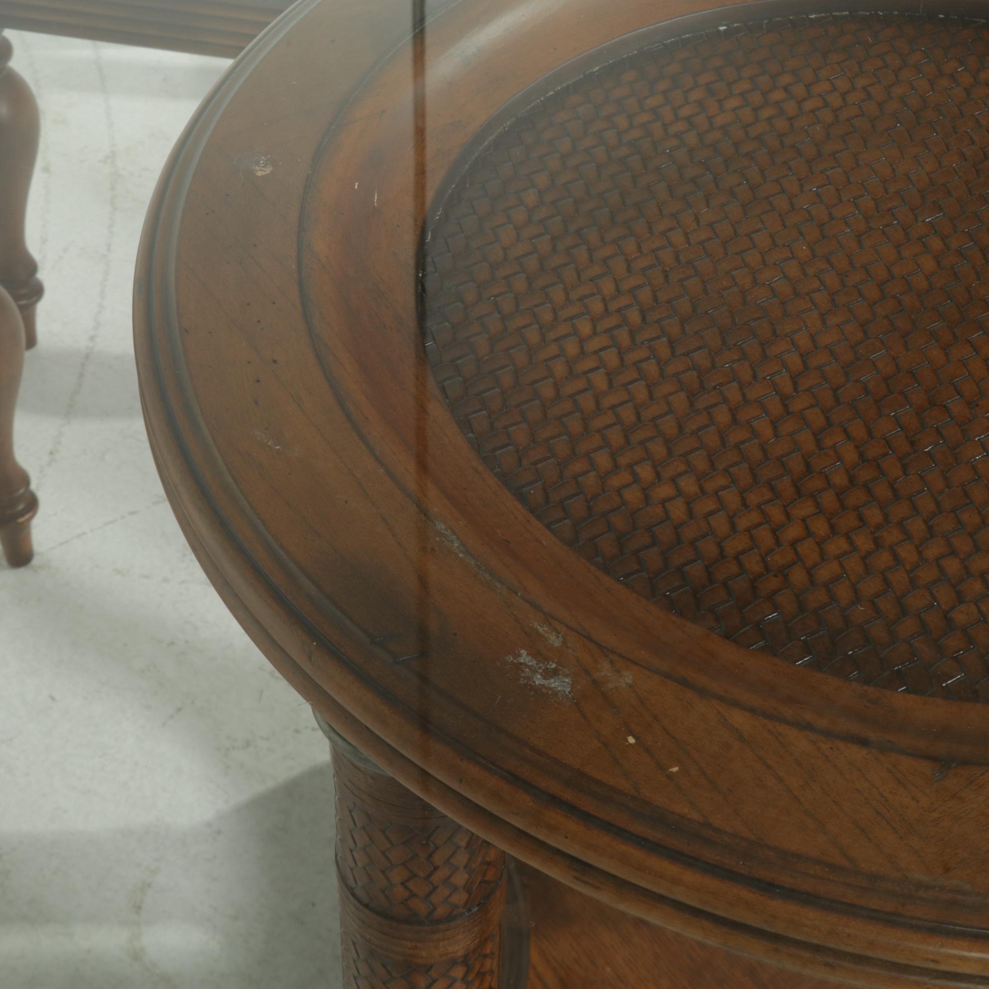 Ashley Furniture Glass Top Table with Hardwood and Woven Side Chairs