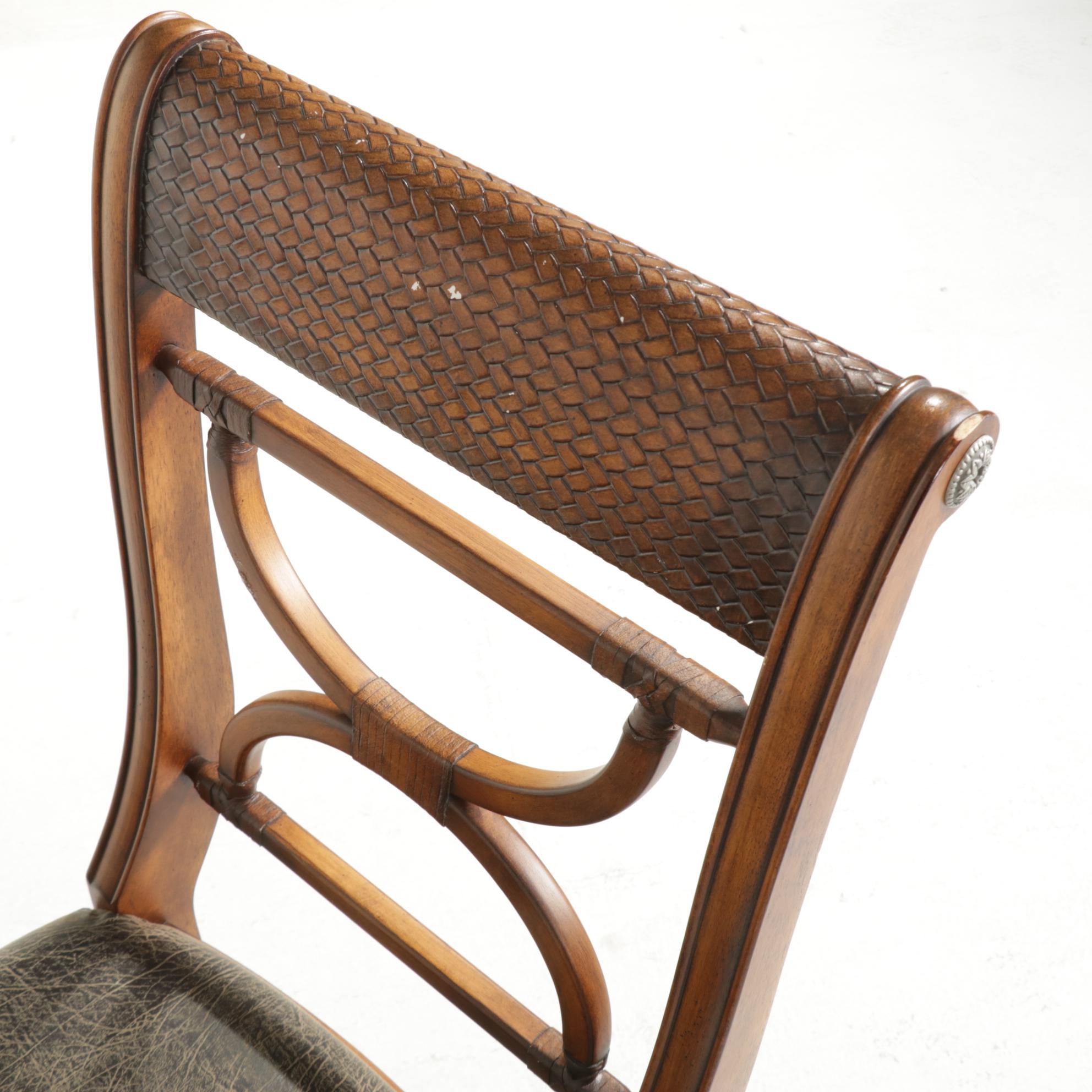 Ashley Furniture Glass Top Table with Hardwood and Woven Side Chairs